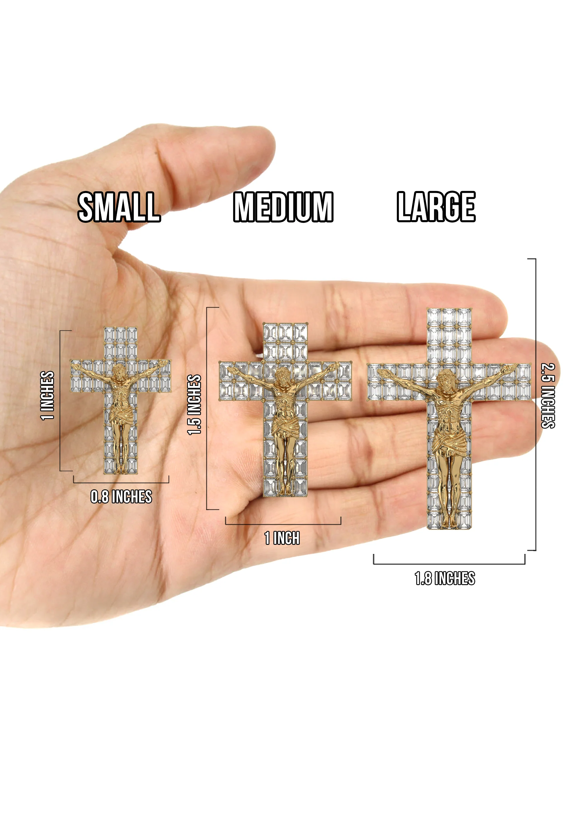 Men's VVS Lab Emerald Cut Diamond Customizable Yellow Gold Cross Necklace Pendant - Image 5