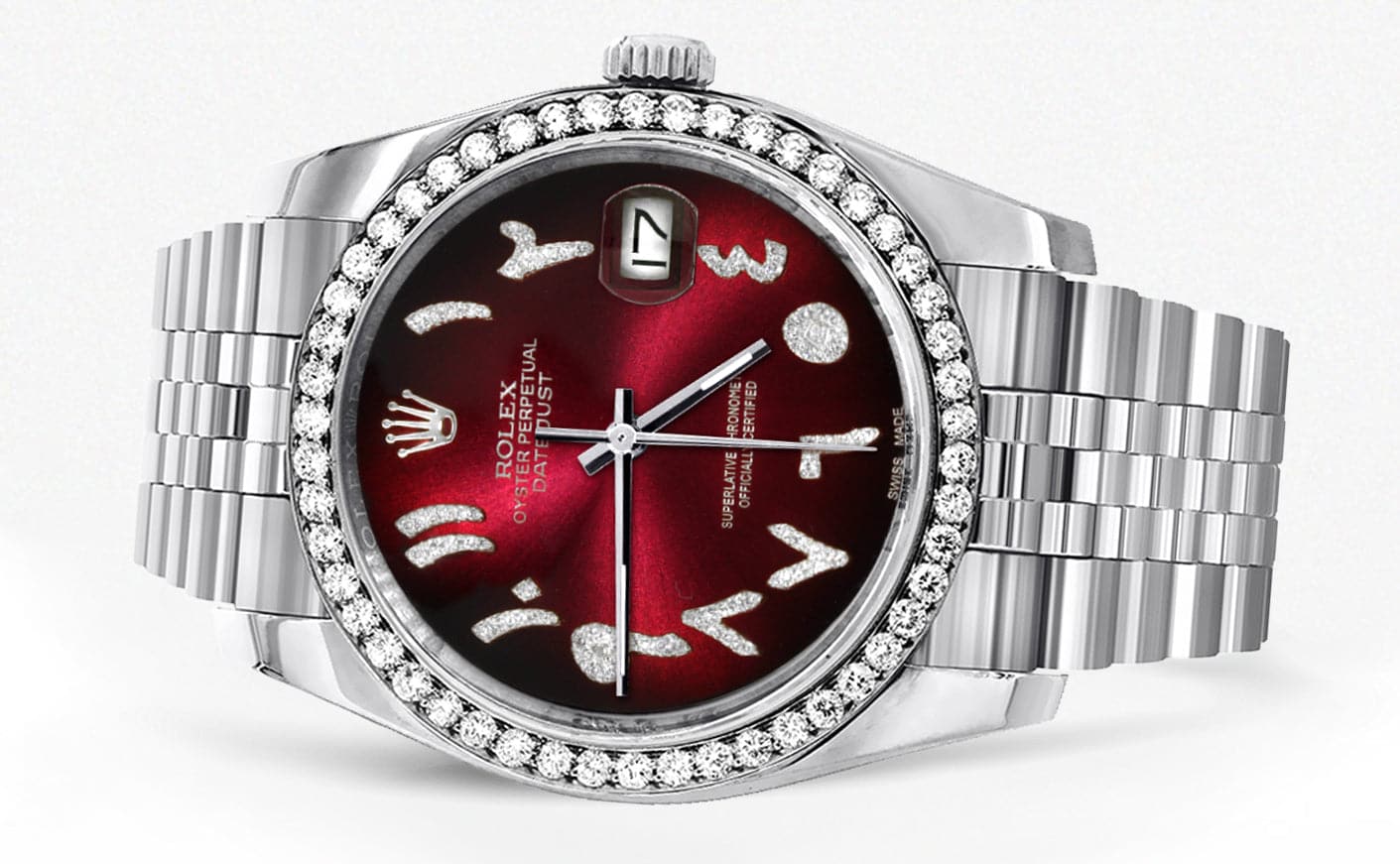116200 | Hidden Clasp | Diamond Rolex Datejust Watch | 36Mm | Red Black Arabic Diamond Dial | Jubilee Band - Image 2