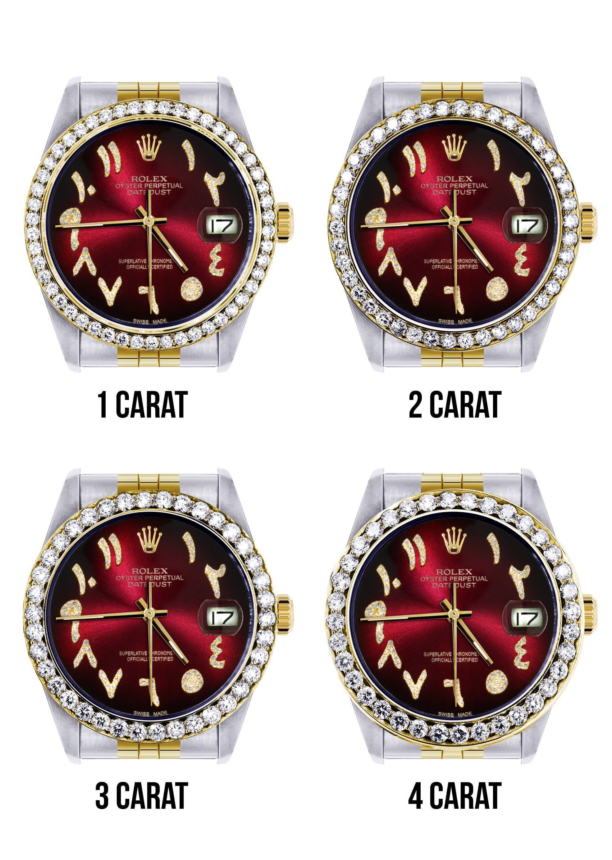 116233 | Hidden Clasp | Gold & Steel Rolex Datejust Watch | 36Mm | Red Black Arabic Diamond Dial | Jubilee Band - Image 4
