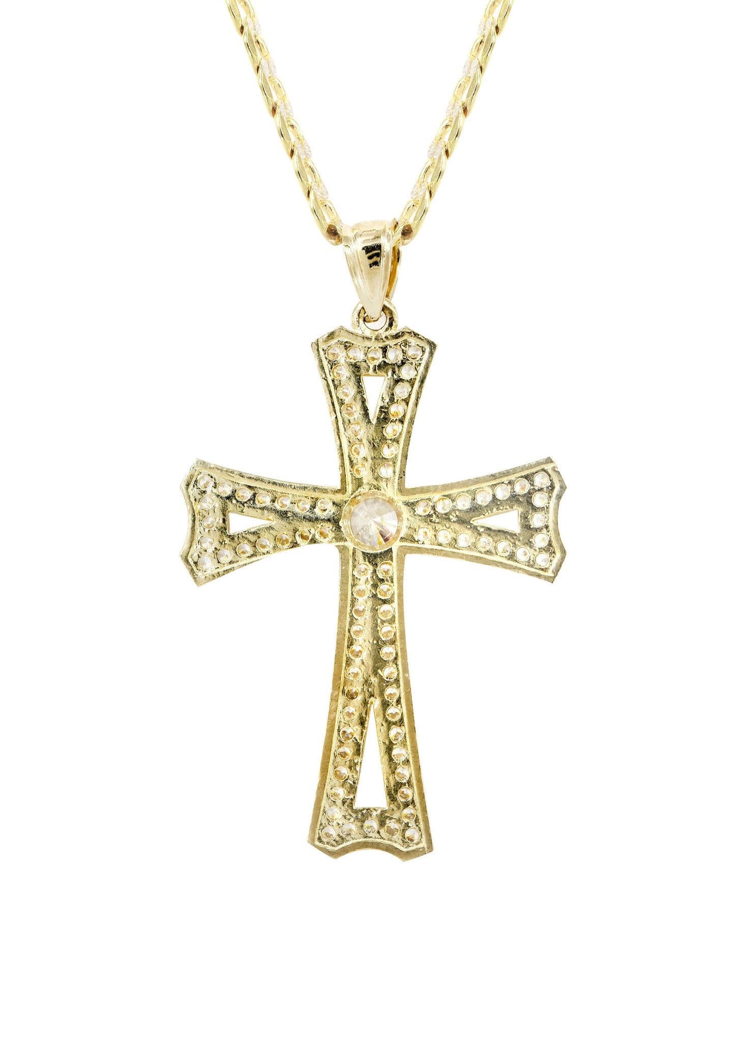 10K Yellow Gold Pave Cross Necklace | Appx. 8.9 Grams - Image 3