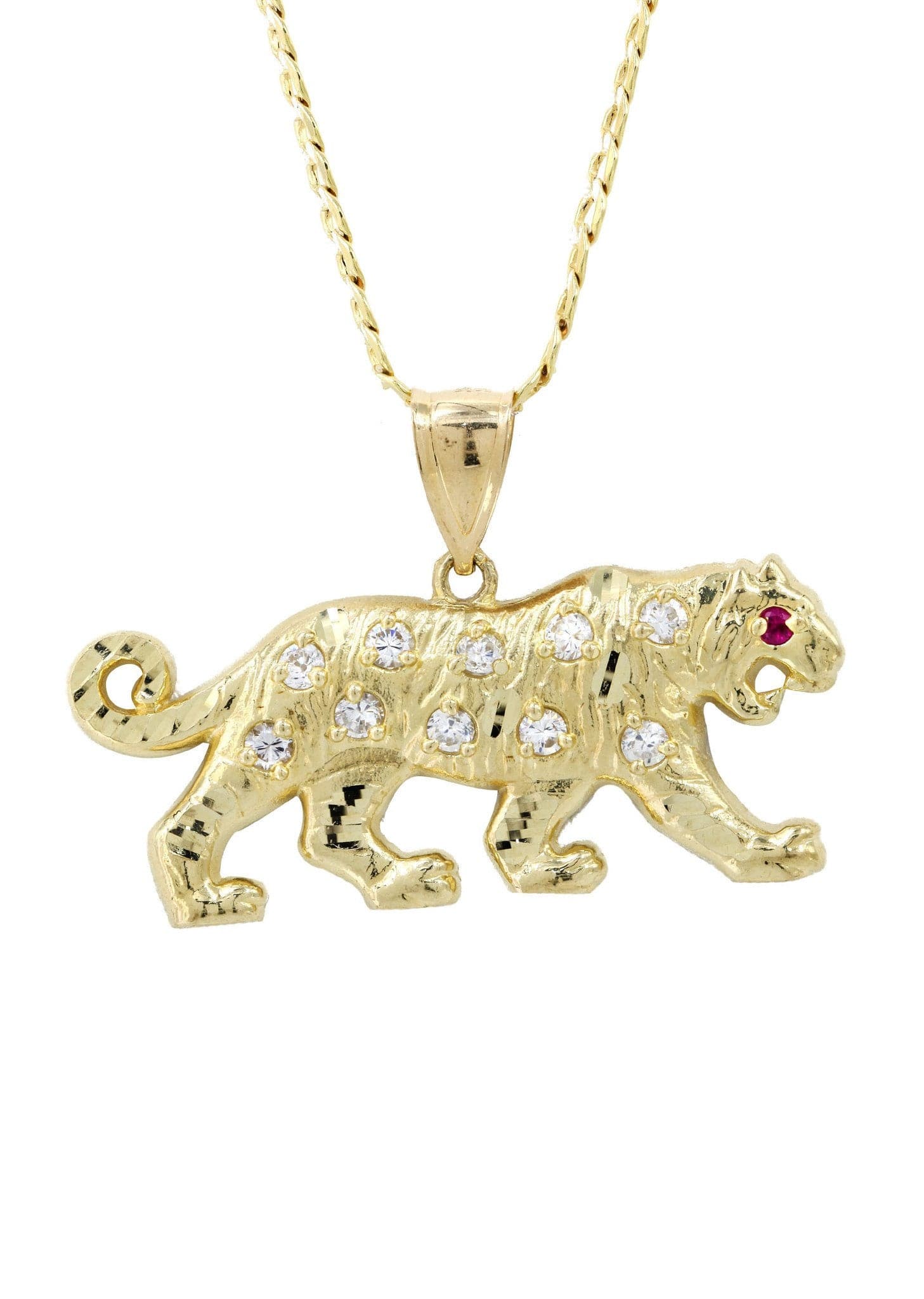 10K Yellow Gold Pave  & Cz Tiger Necklace | Appx. 10.3 Grams - Image 2