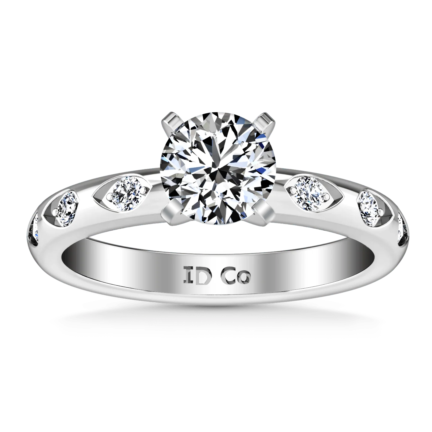 Round Diamond Pave Engagement Ring Jazz 14K White Gold