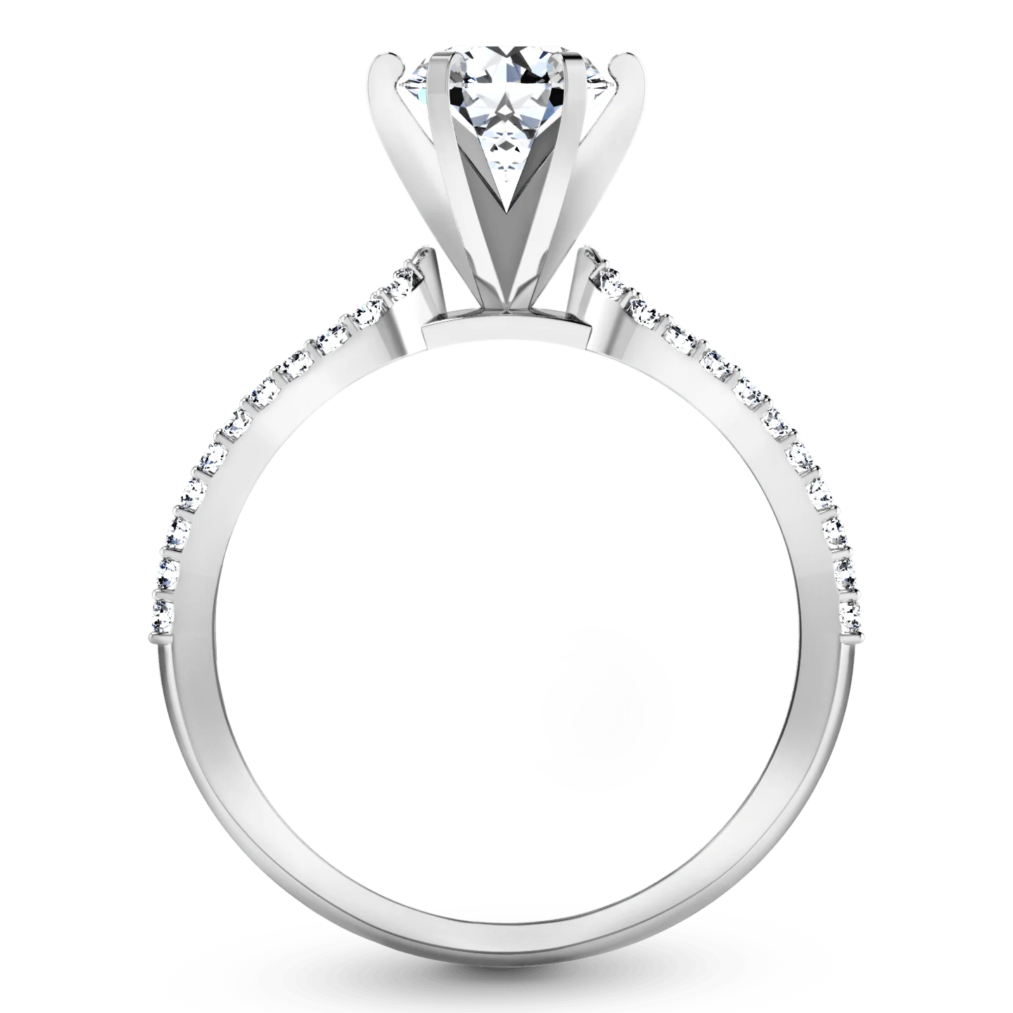 Round Diamond Pave Engagement Ring Tres Jolie 14K White Gold - Image 3