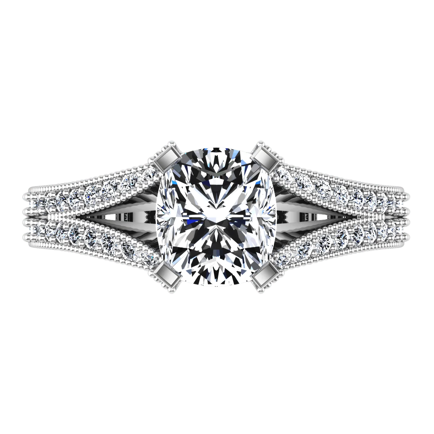 Pave Cushion Cut Diamond Engagement Ring Zahra 14K White Gold - Image 4