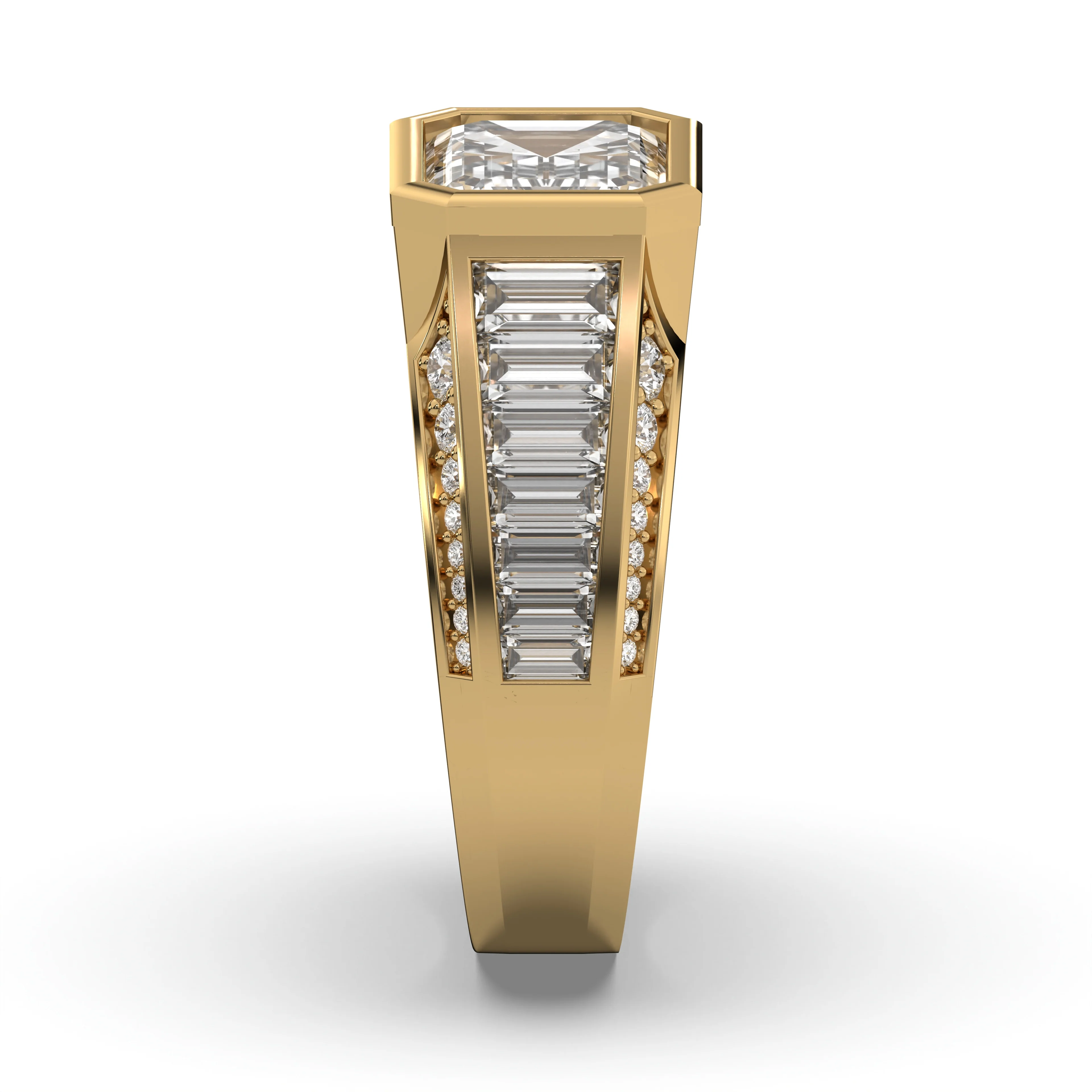 Men's Jewelry - Men's VVS Lab Diamond Emerald Cut Engagement Ring | Yellow Gold - Image 3