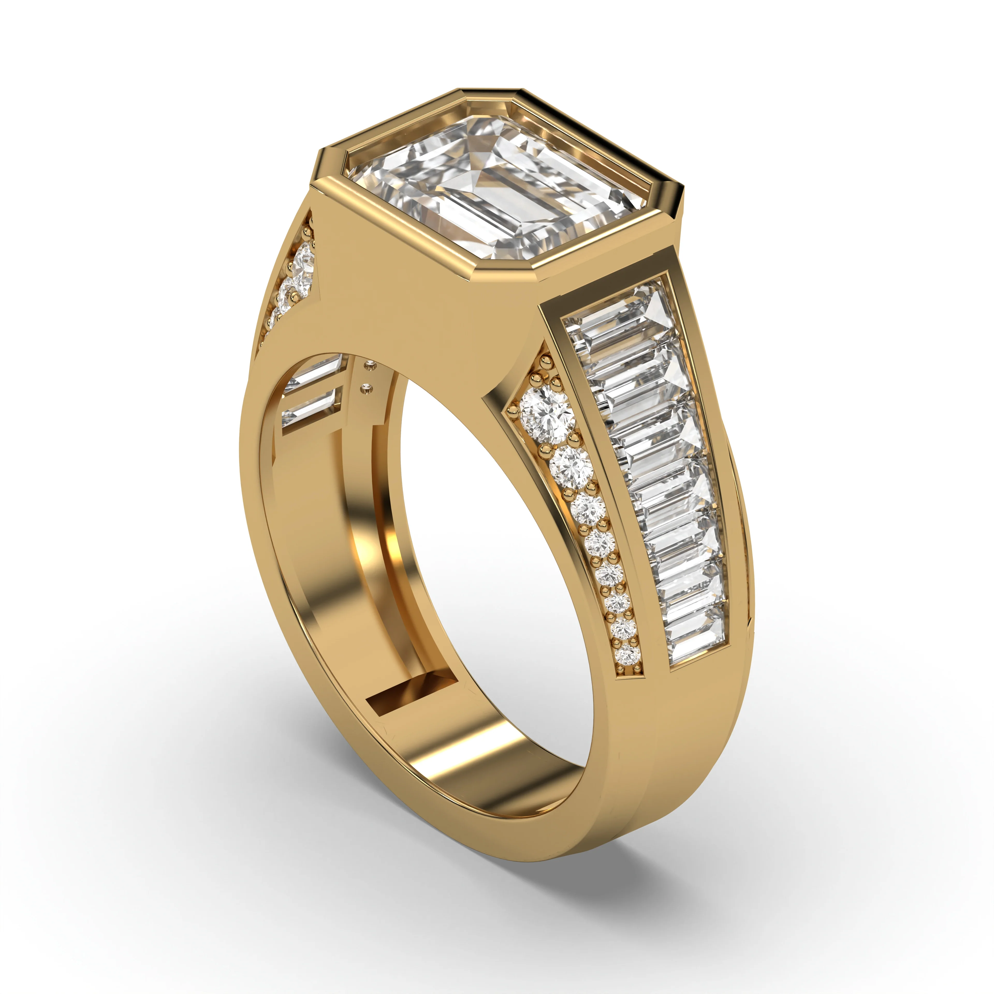 Men's Jewelry - Men's VVS Lab Diamond Emerald Cut Engagement Ring | Yellow Gold - Image 4