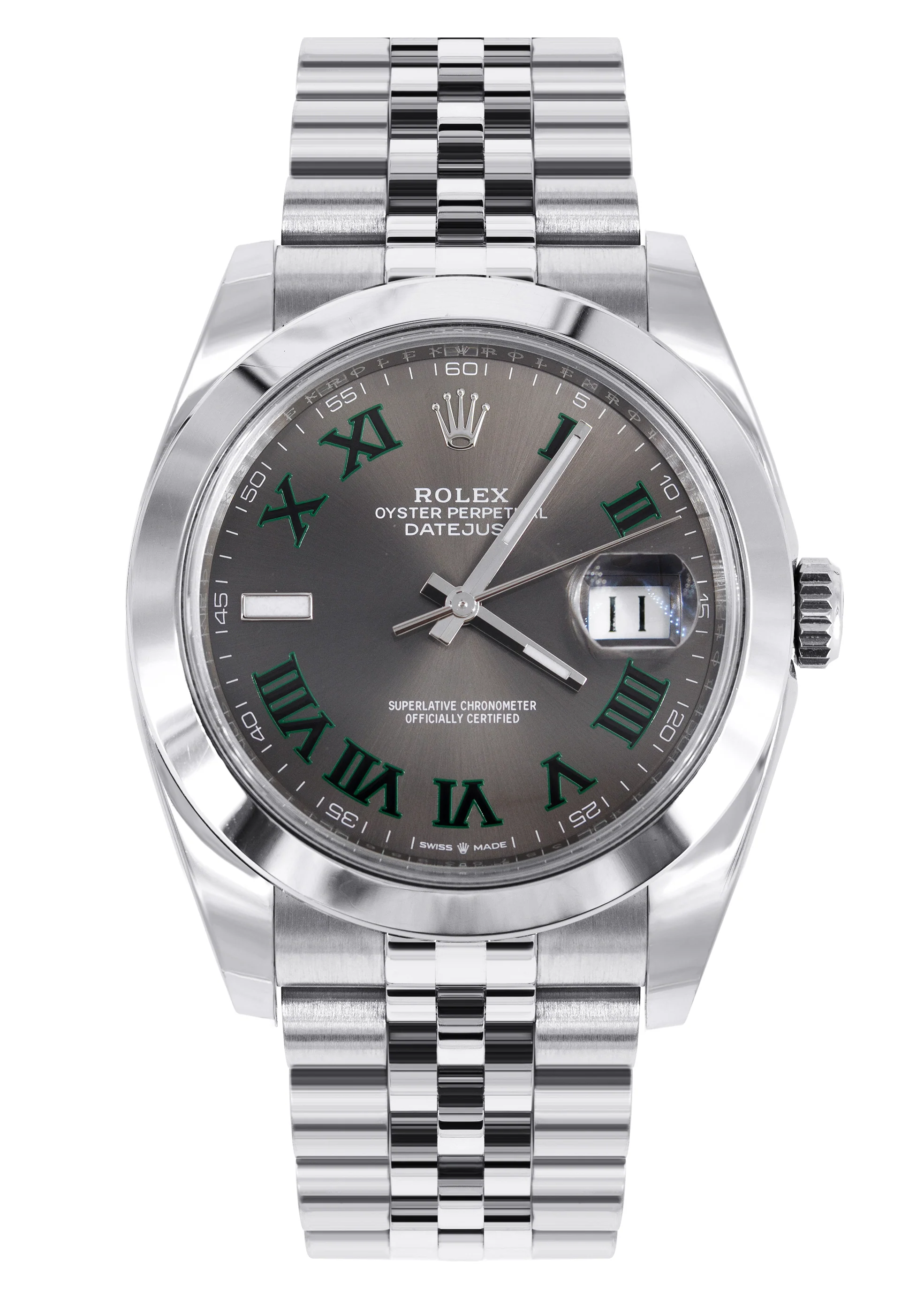 ROLEX DATEJUST 41 MM | JUBILEE STEEL WATCH | GREY SLATE WIMBLEDON DIAL| 126300 | SMOOTH BEZEL
