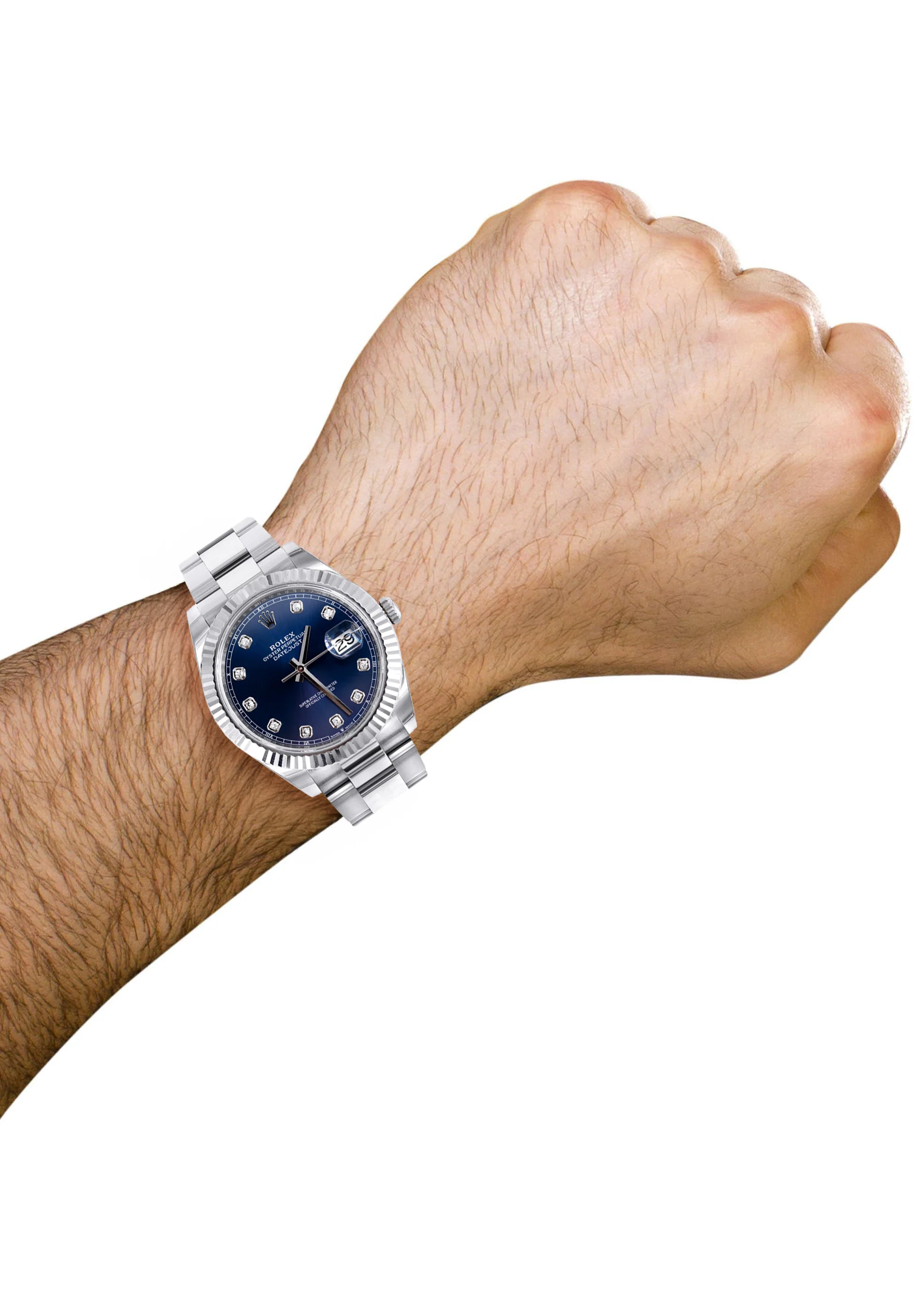 ROLEX DATEJUST 41 MM | OYSTER BAND | STEEL WATCH | FACTORY BLUE DIAMOND | 18K FLUTED BEZEL - Image 5