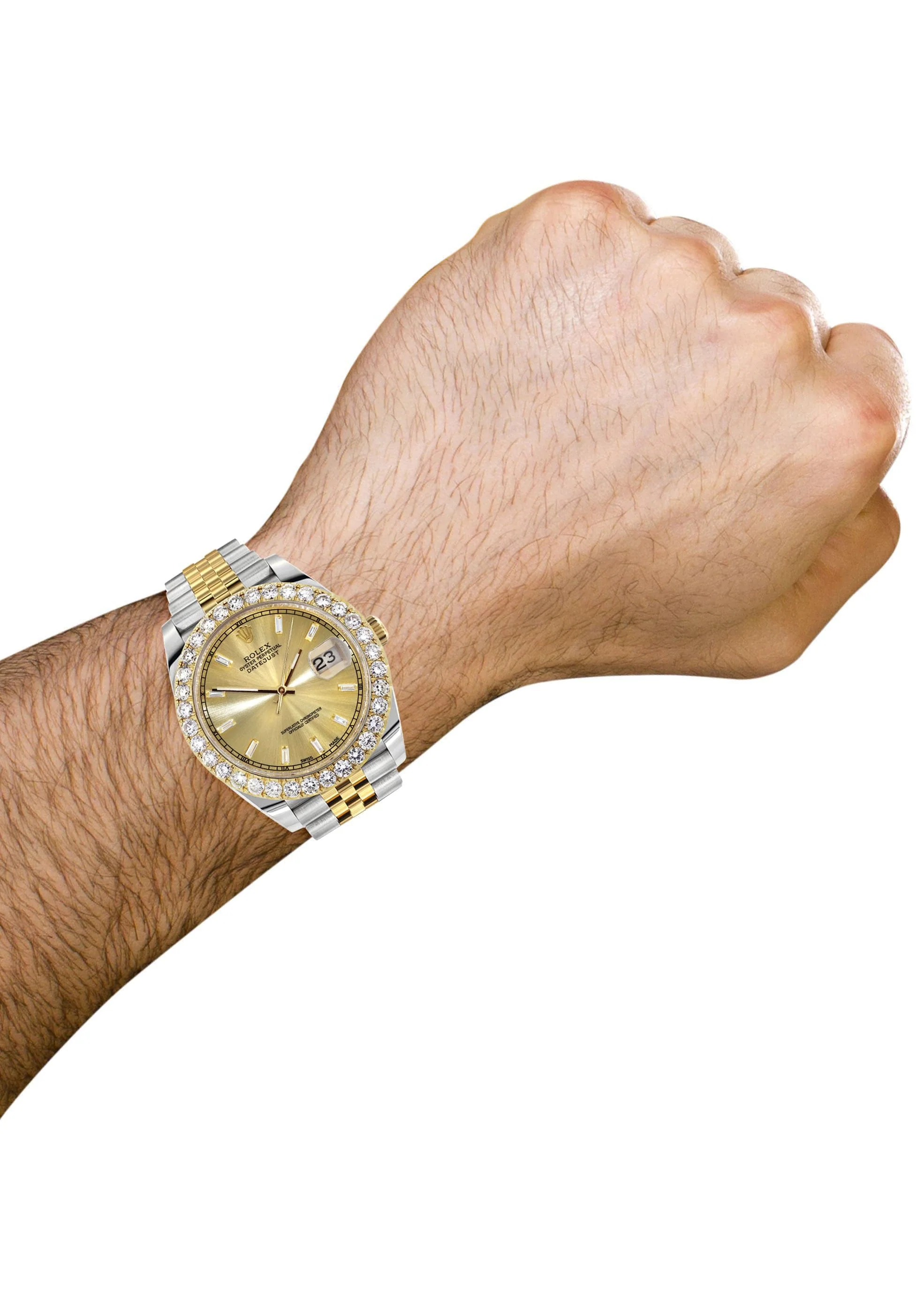 Rolex Datejust 41 Watch | 41 MM | 18K Yellow Gold & Stainless Steel | Custom Gold Baguette Diamond Dial | Jubilee Band - Image 3