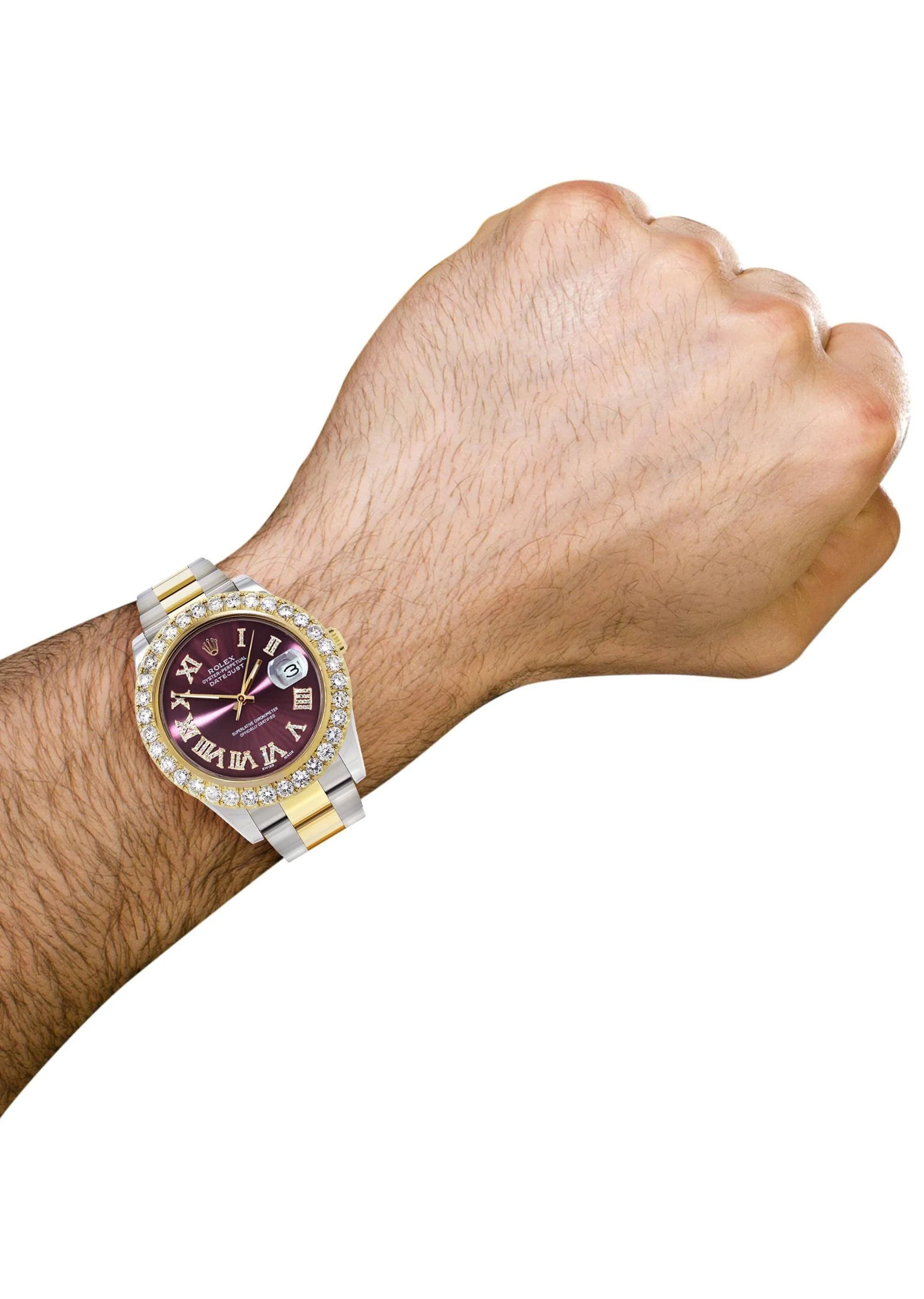 Rolex Datejust II Watch | 41 MM | 18K Yellow Gold & Stainless Steel | Custom Purple Roman Dial | Oyster Band - Image 3