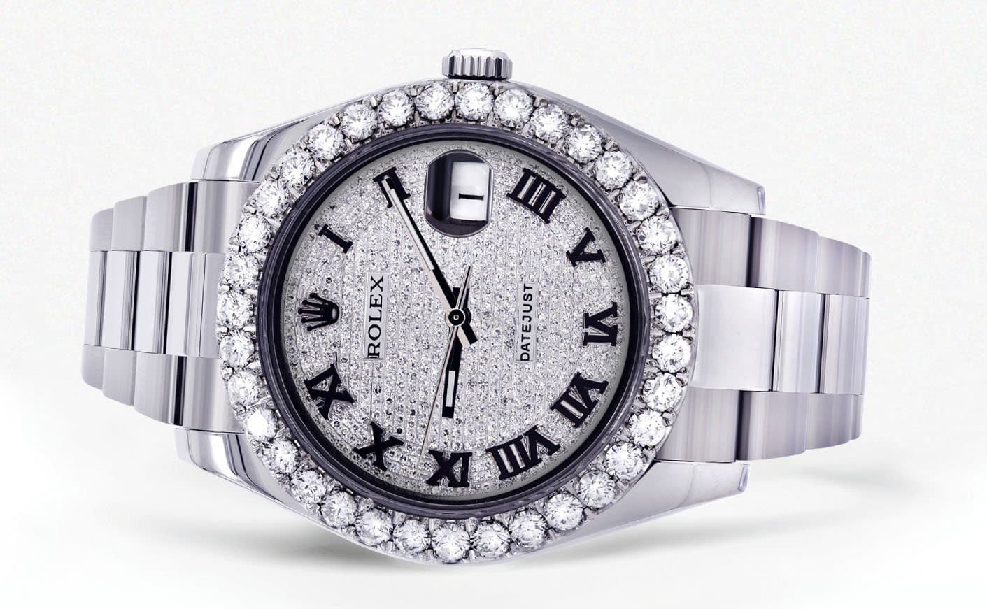 Rolex Datejust II Watch | 41 MM | Custom Diamond Pave Roman Dial | Oyster Band - Image 2