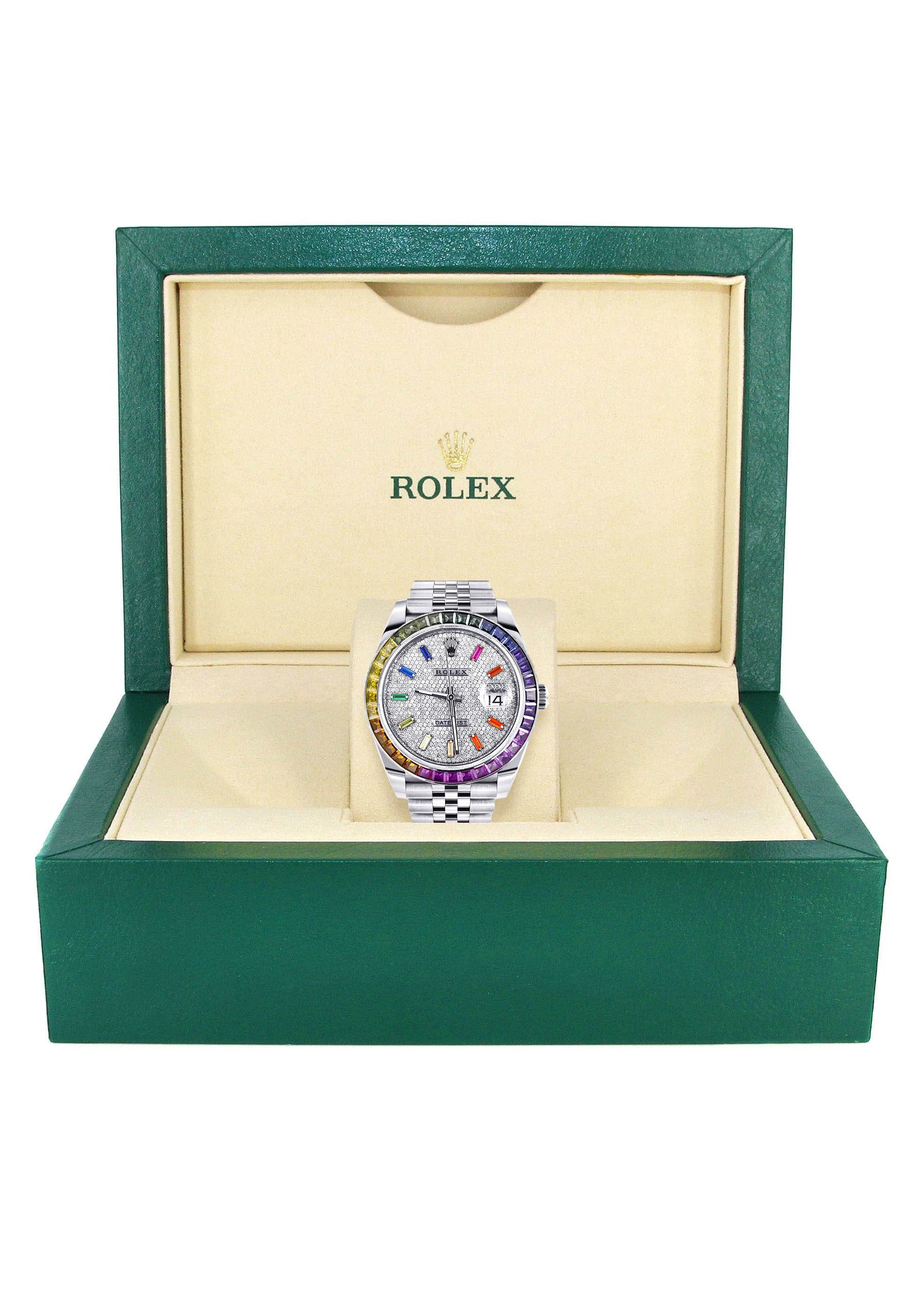 Rolex Datejust 41 Watch | 41 MM | Rainbow Sapphire Bezel | Rainbow Baguettes Diamond Dial | Jubilee Band - Image 4
