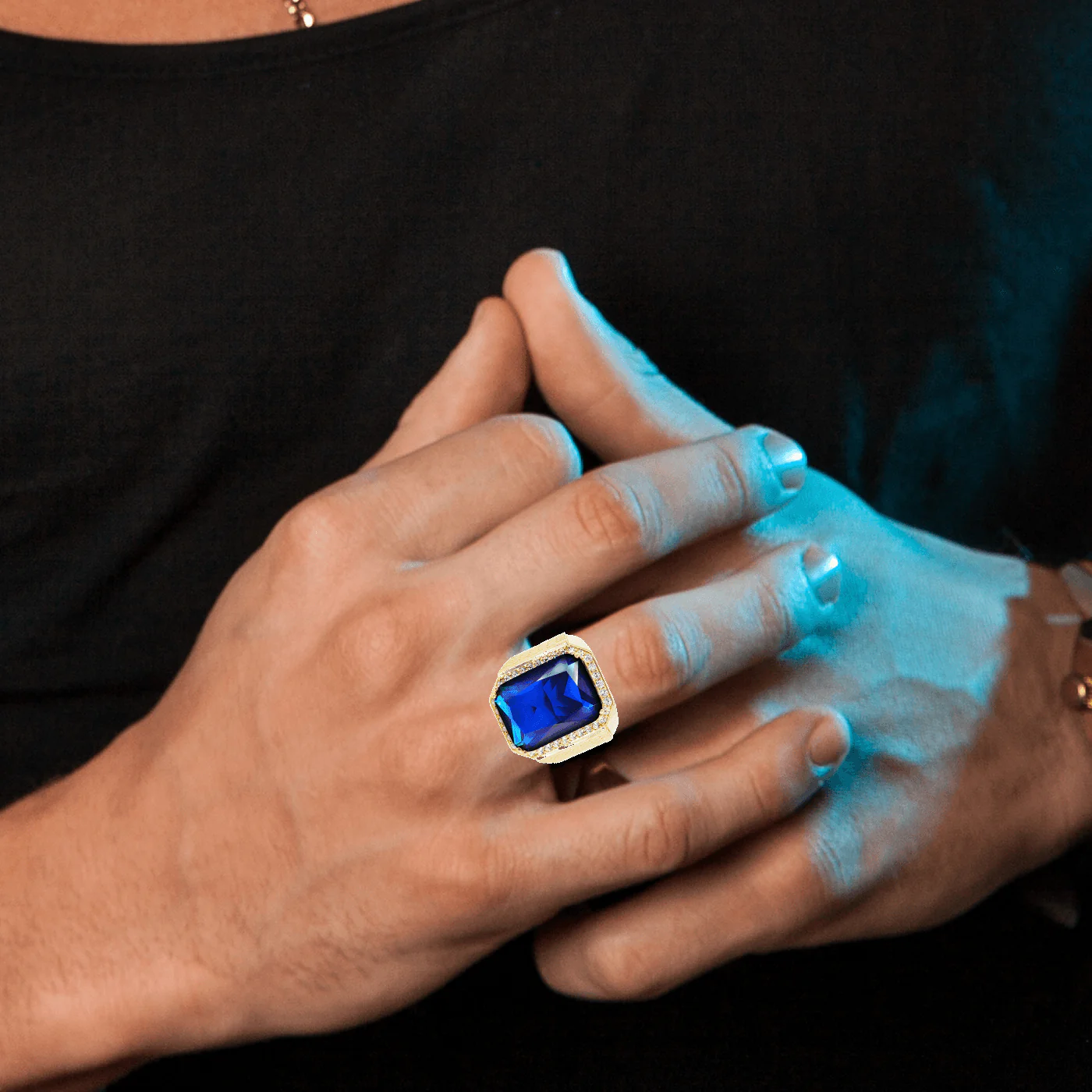 Sapphire 10K Gold Mens Ring | 23.1 Grams - Image 4