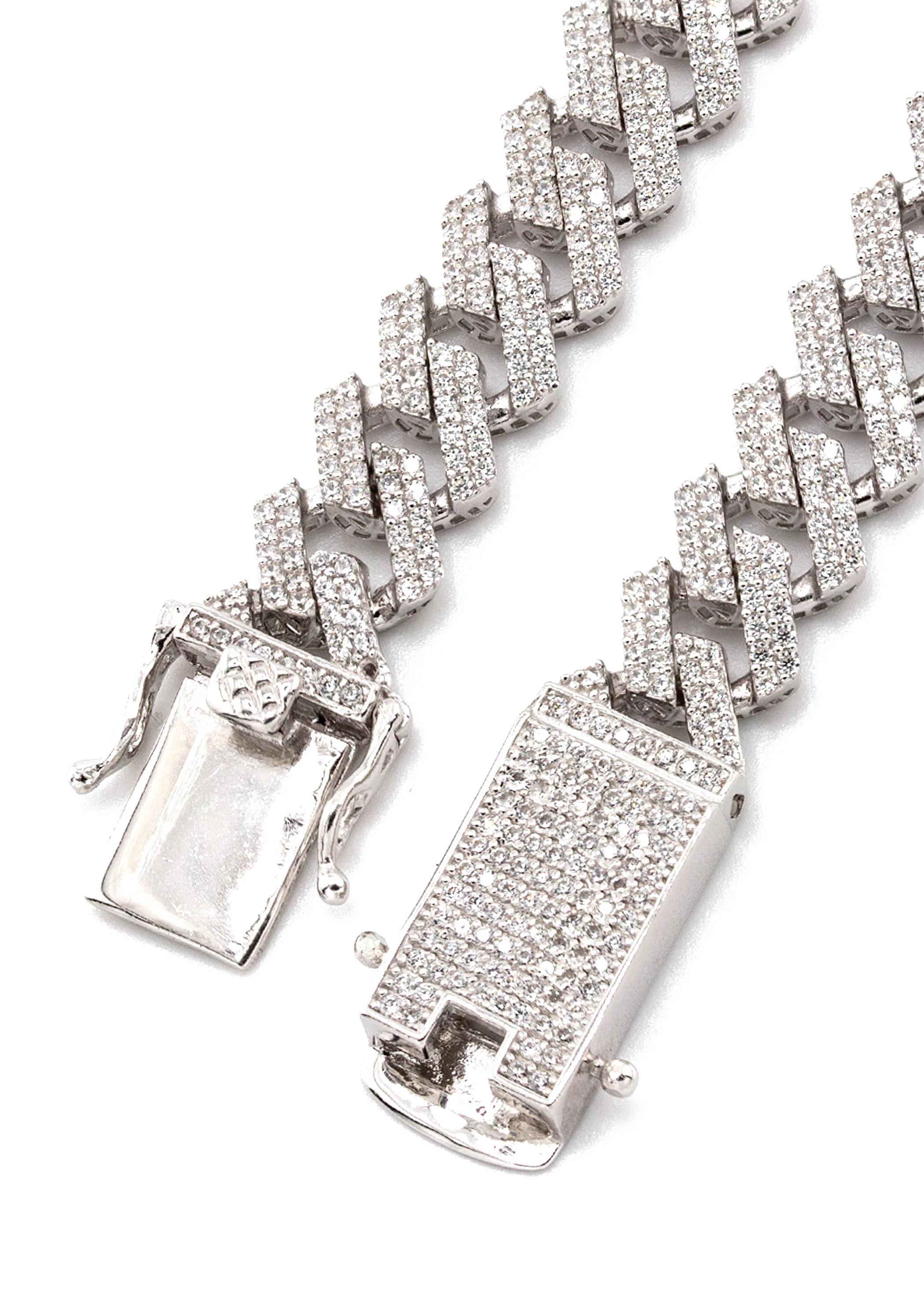 Silver Chain -  Hollow White Gold Double Row Iced Out Miami Cuban Chain - Image 3