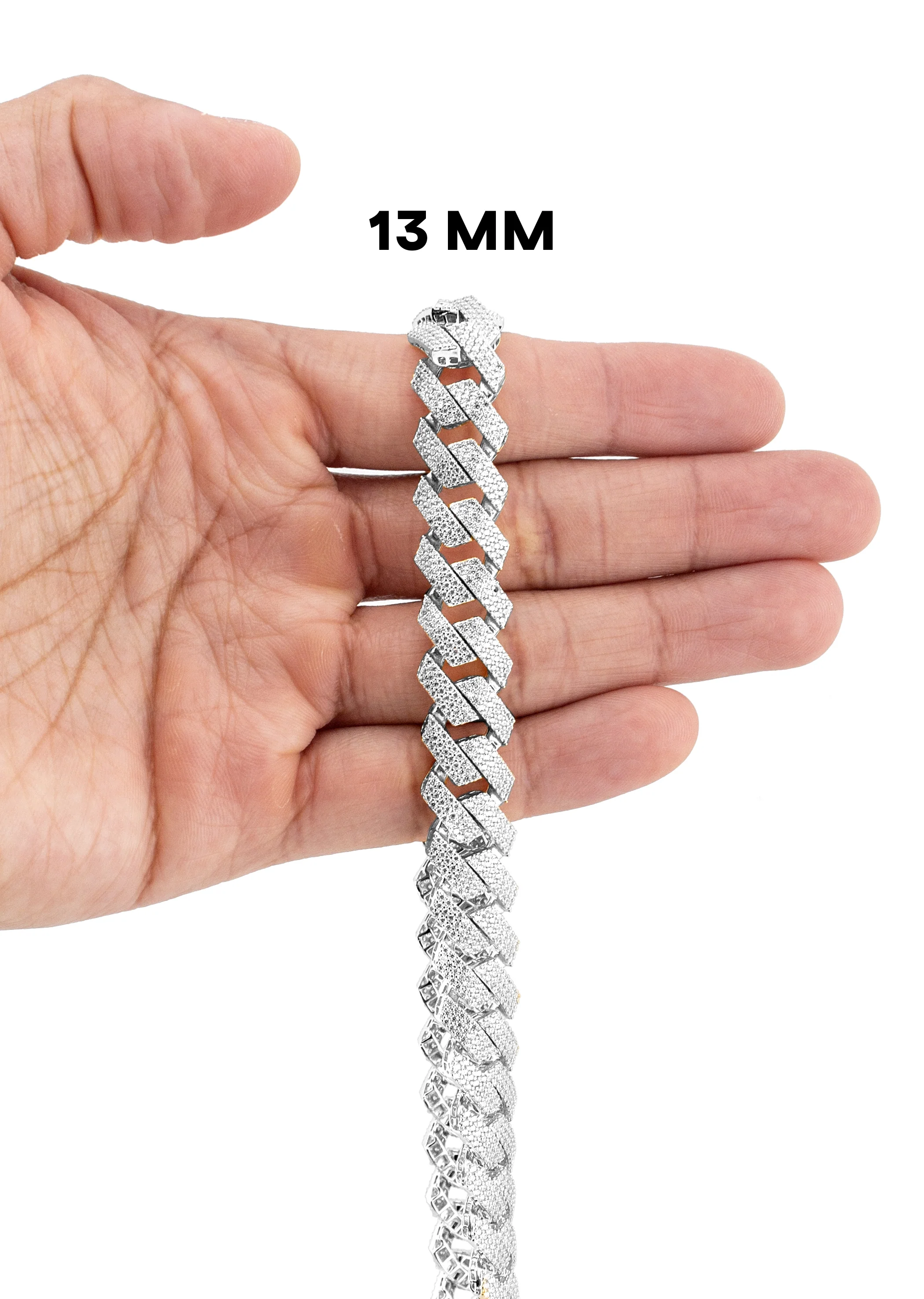 Silver Chain -  Hollow White Gold Iced Out Prong Cuban Link - Image 5