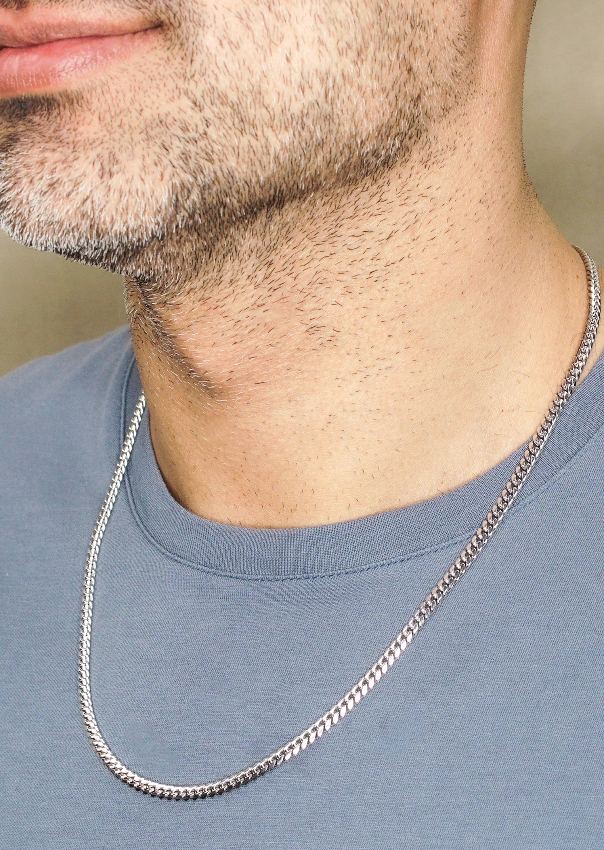 Silver Chain - Mens White Chain / Miami Cuban Link / 4 MM - Image 4