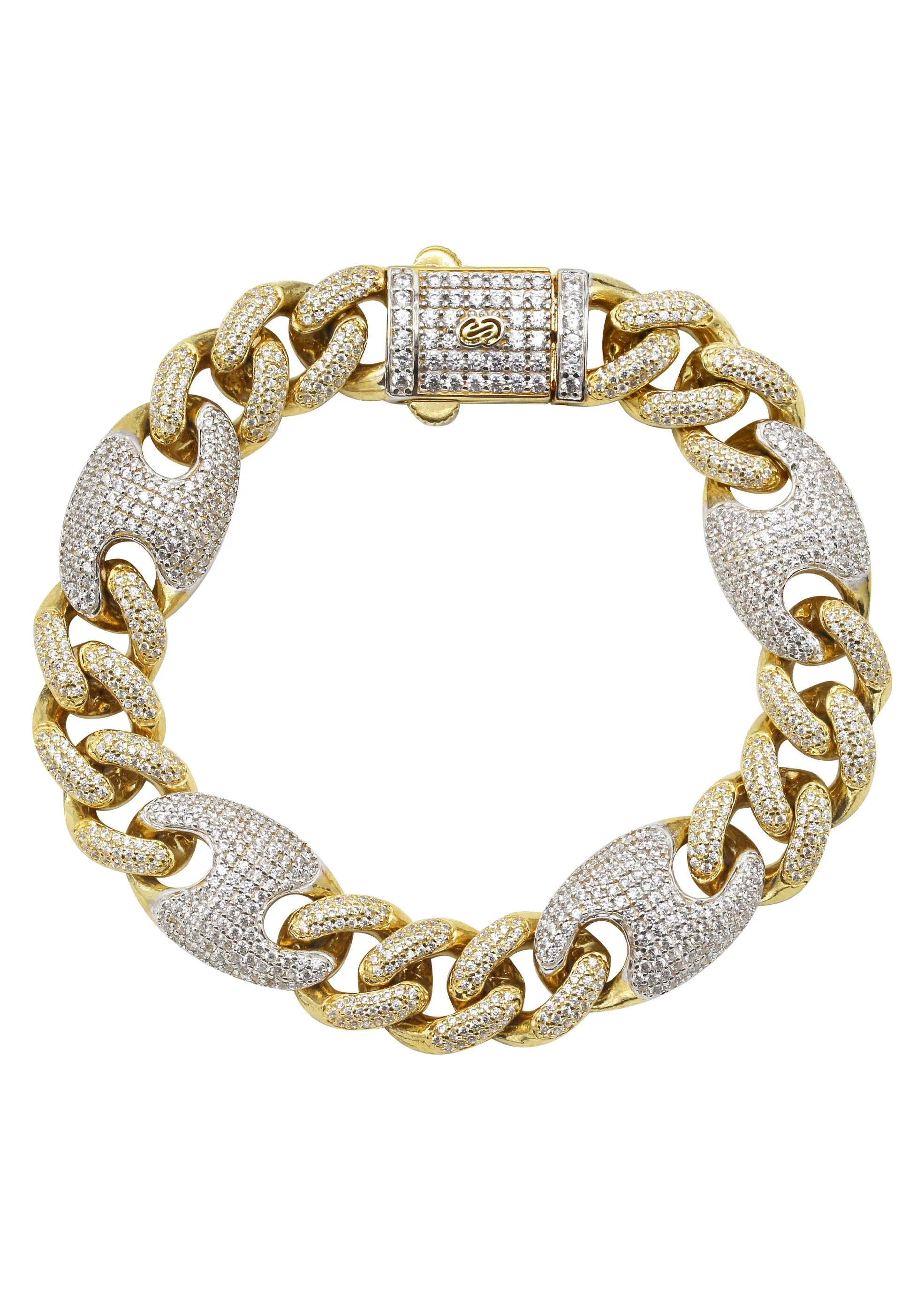 Silver Gold Iced Out Cuban Mariner Bracelet