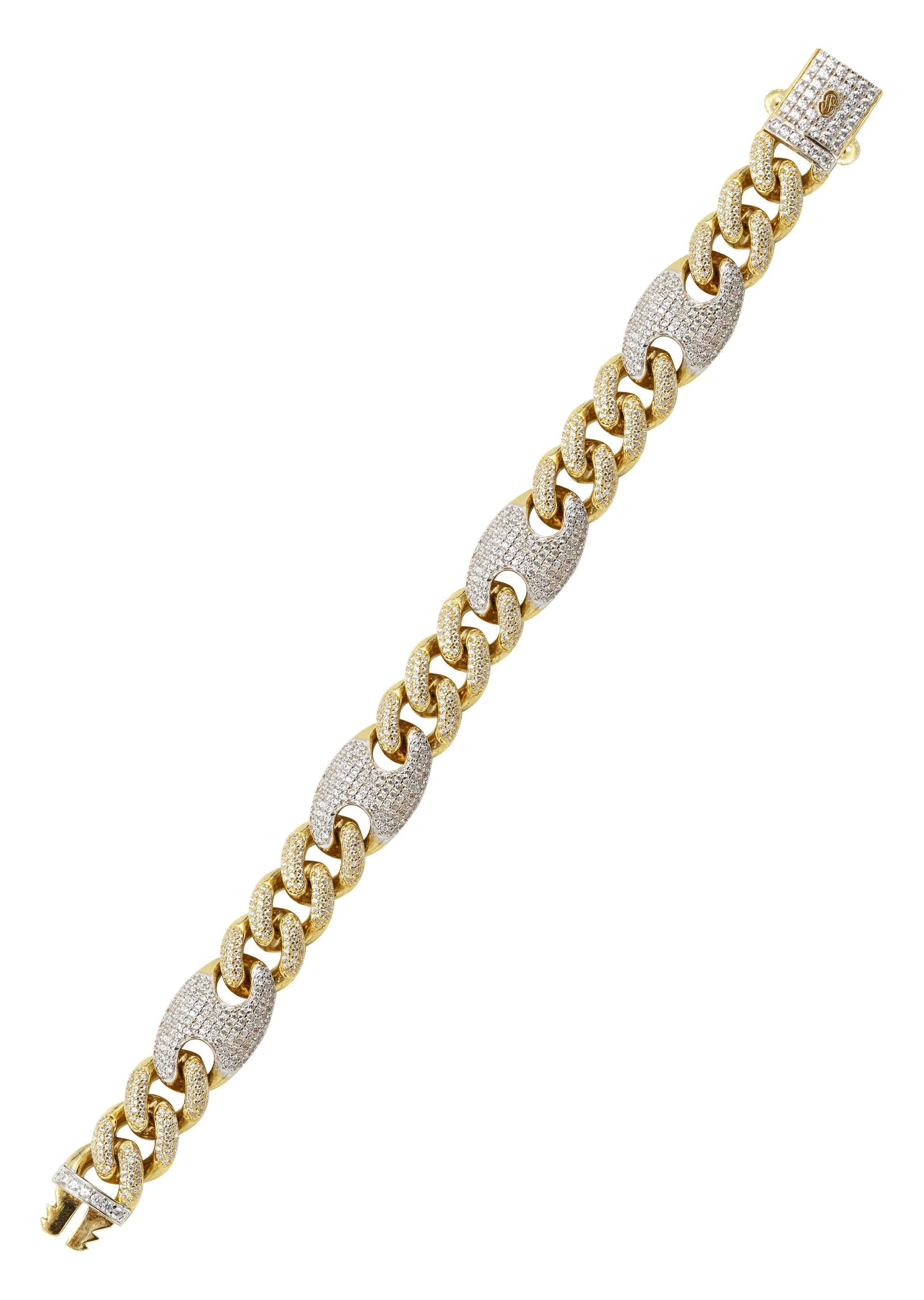 Silver Gold Iced Out Cuban Mariner Bracelet - Image 3