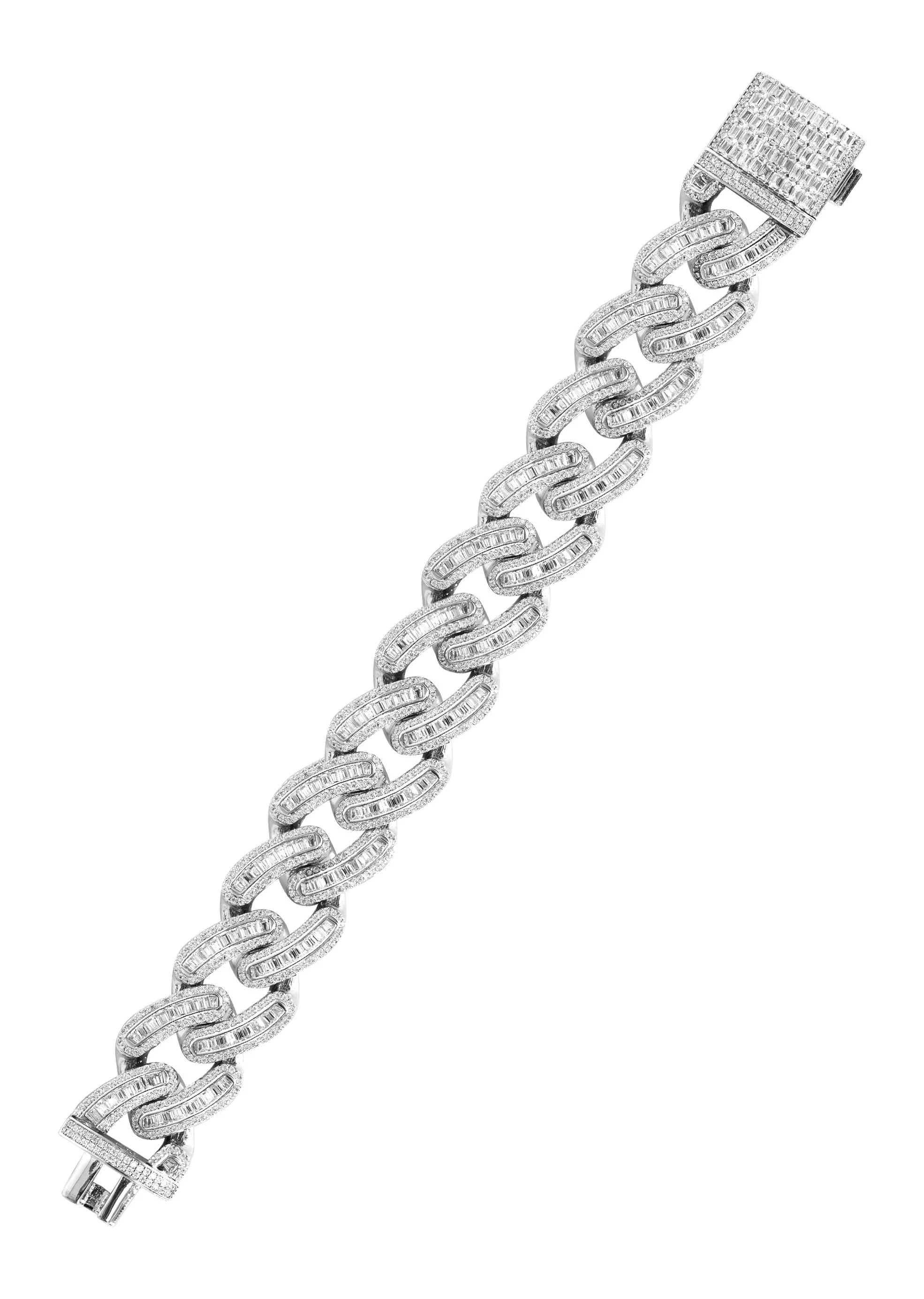 Silver White Iced Out Baguette Miami Cuban Bracelet - Image 3