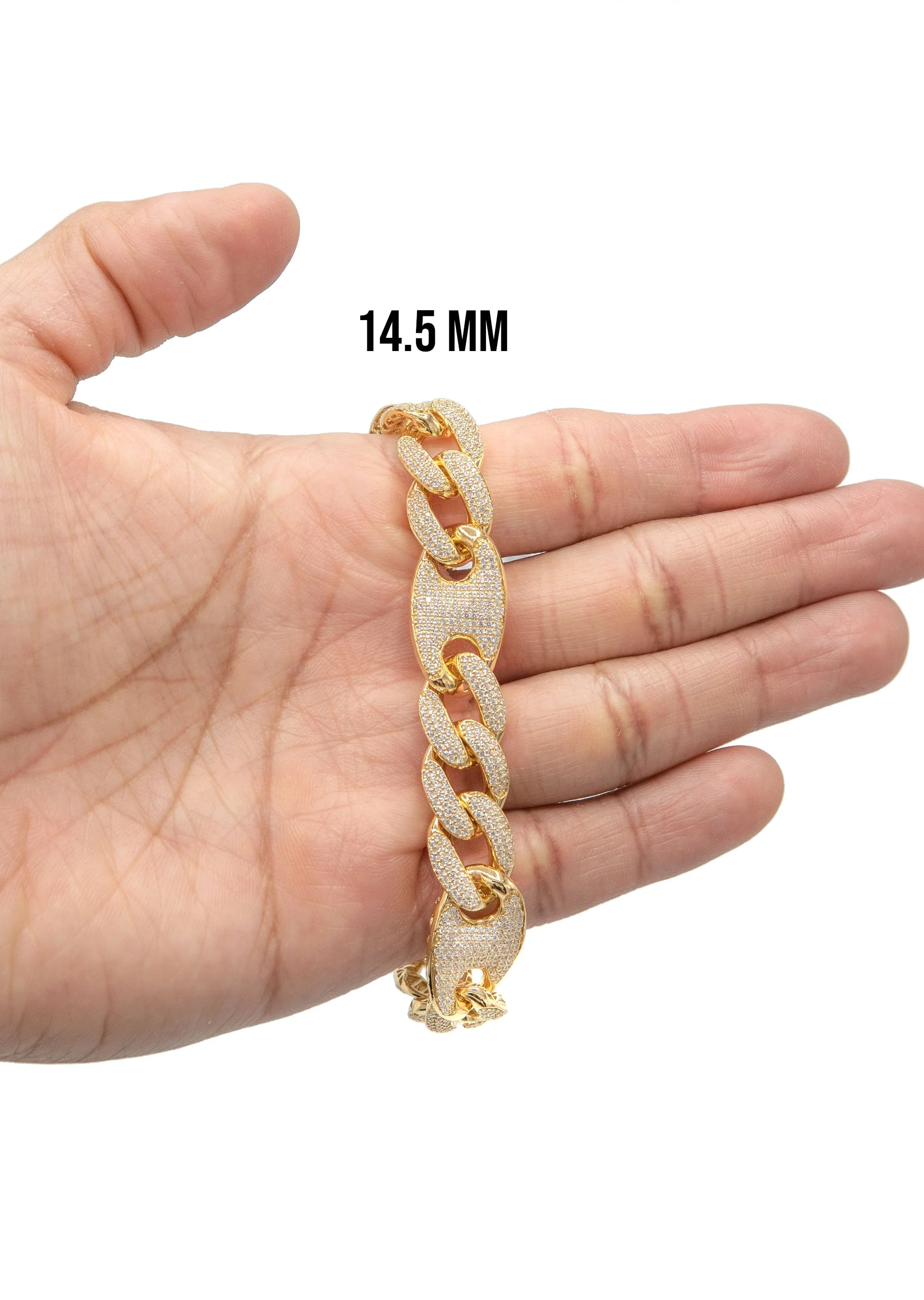 Silver Gold Iced Out Puff Curb Bracelet - Image 4