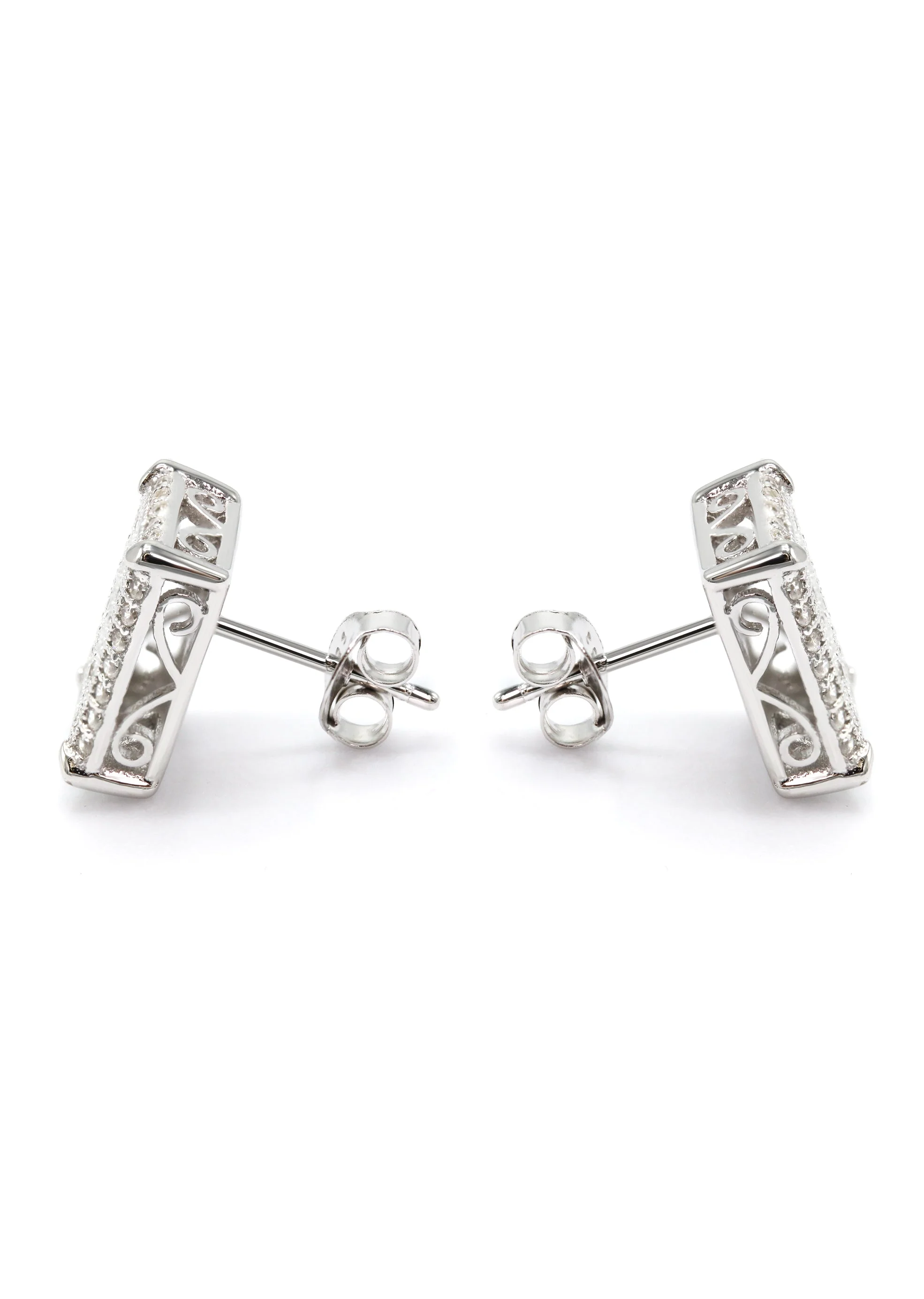 Silver Micro Pave Clear Rectangle CZ Stud Earrings | Appx. 3 Grams - Image 2