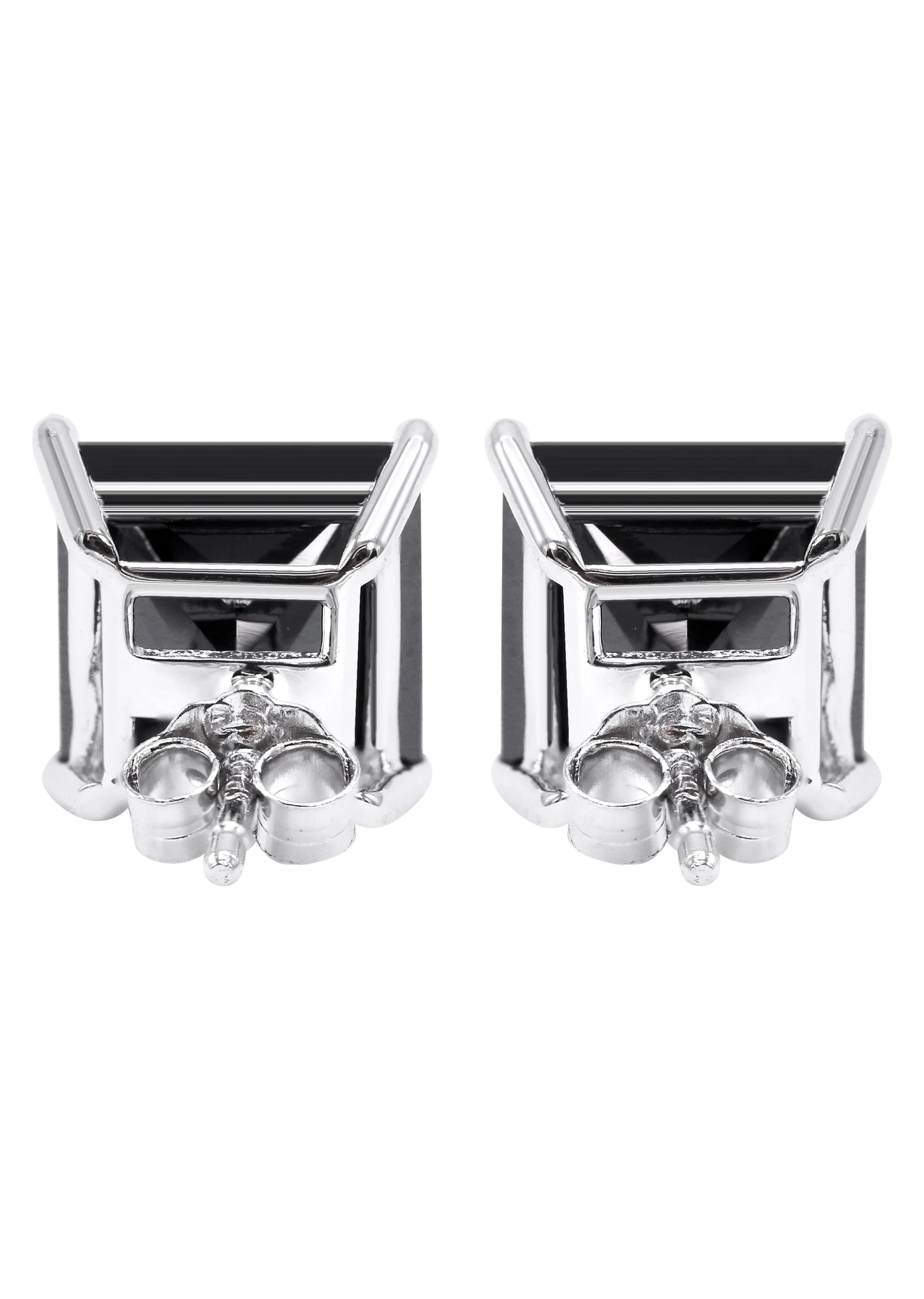 Silver Square Black CZ Stud Earrings | 8 MM | Appx. 2.5 Grams - Image 3