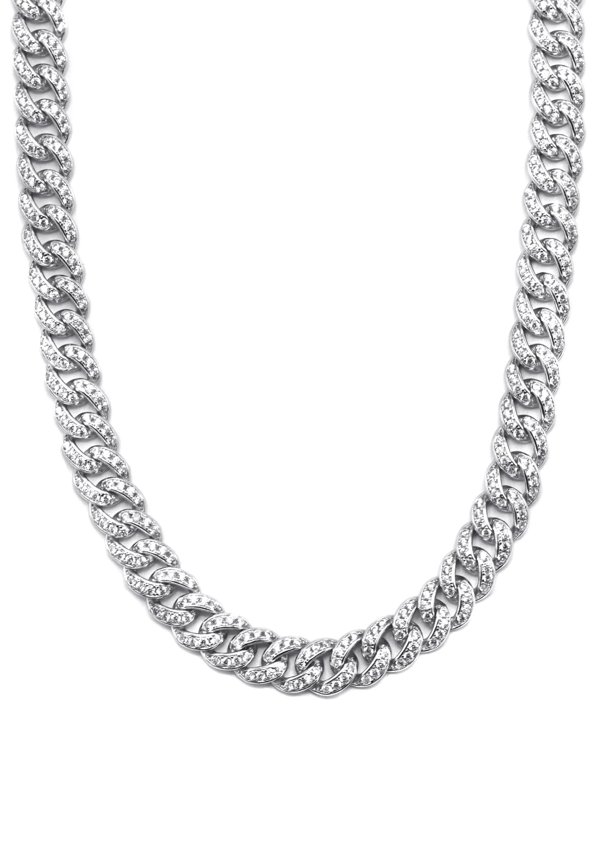 Silver Chain -  Single Row Iced Out Miami Cuban Link Chain - Image 2