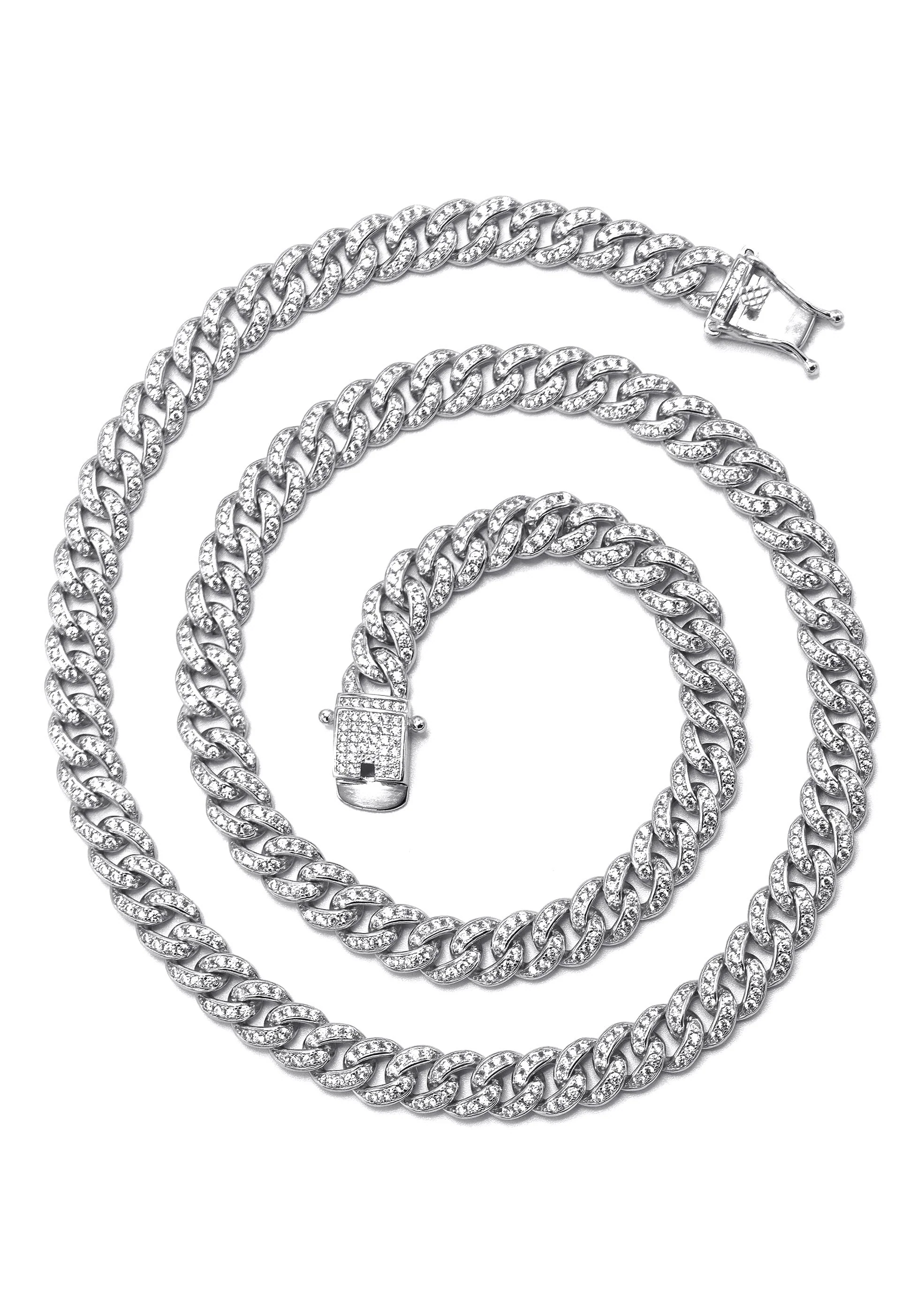 Silver Chain -  Single Row Iced Out Miami Cuban Link Chain - Image 3