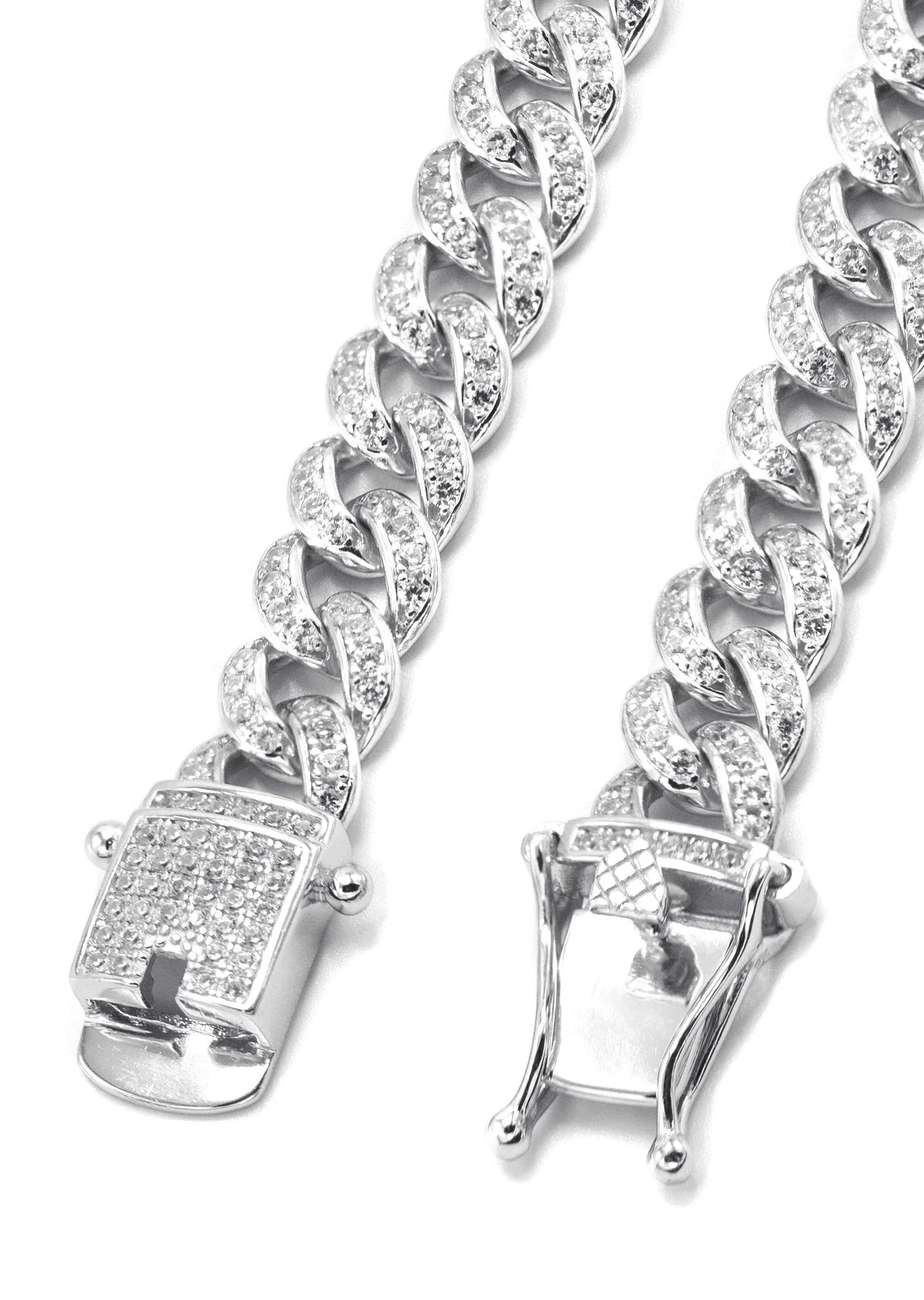 Silver Chain -  Single Row Iced Out Miami Cuban Link Chain - Image 4