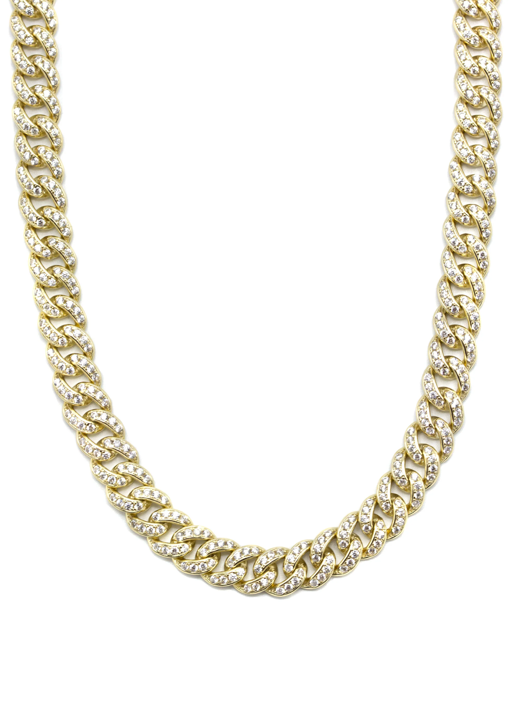 Silver Chain -  Gold Single Row Iced Out Miami Cuban Link Chain - Image 2