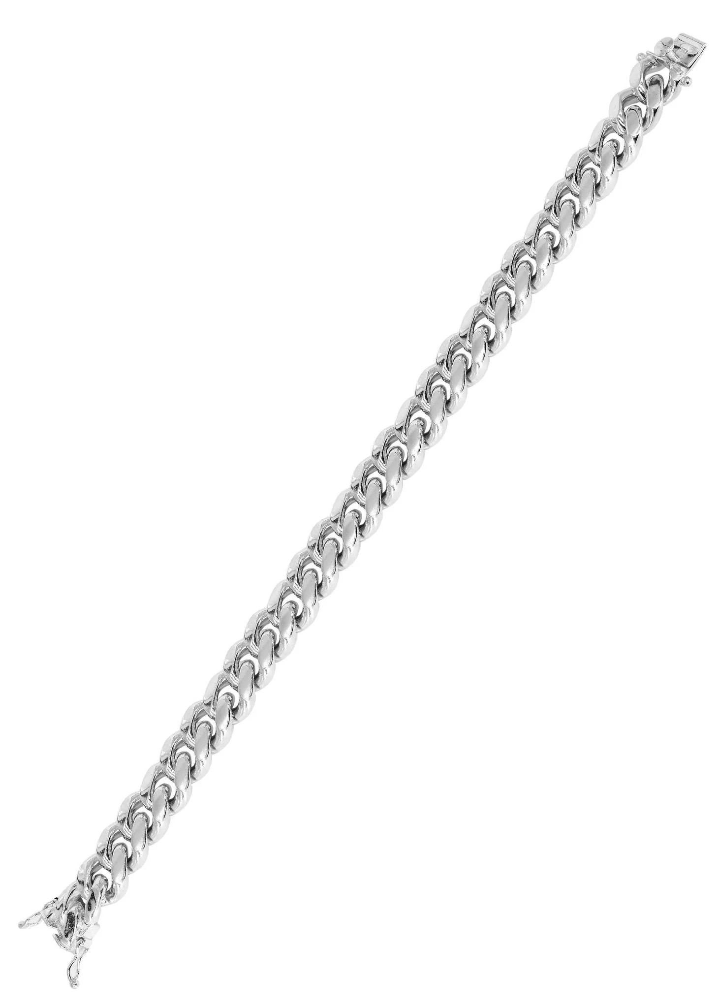 Solid Mens Miami Cuban Link Bracelet 10K White Gold - Image 3