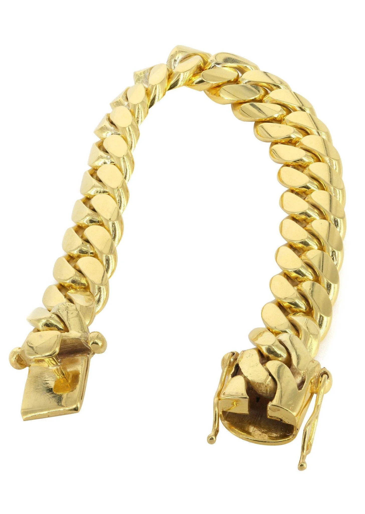 Solid Womens Miami Cuban Link Bracelet 10K/14K Yellow Gold - Image 2