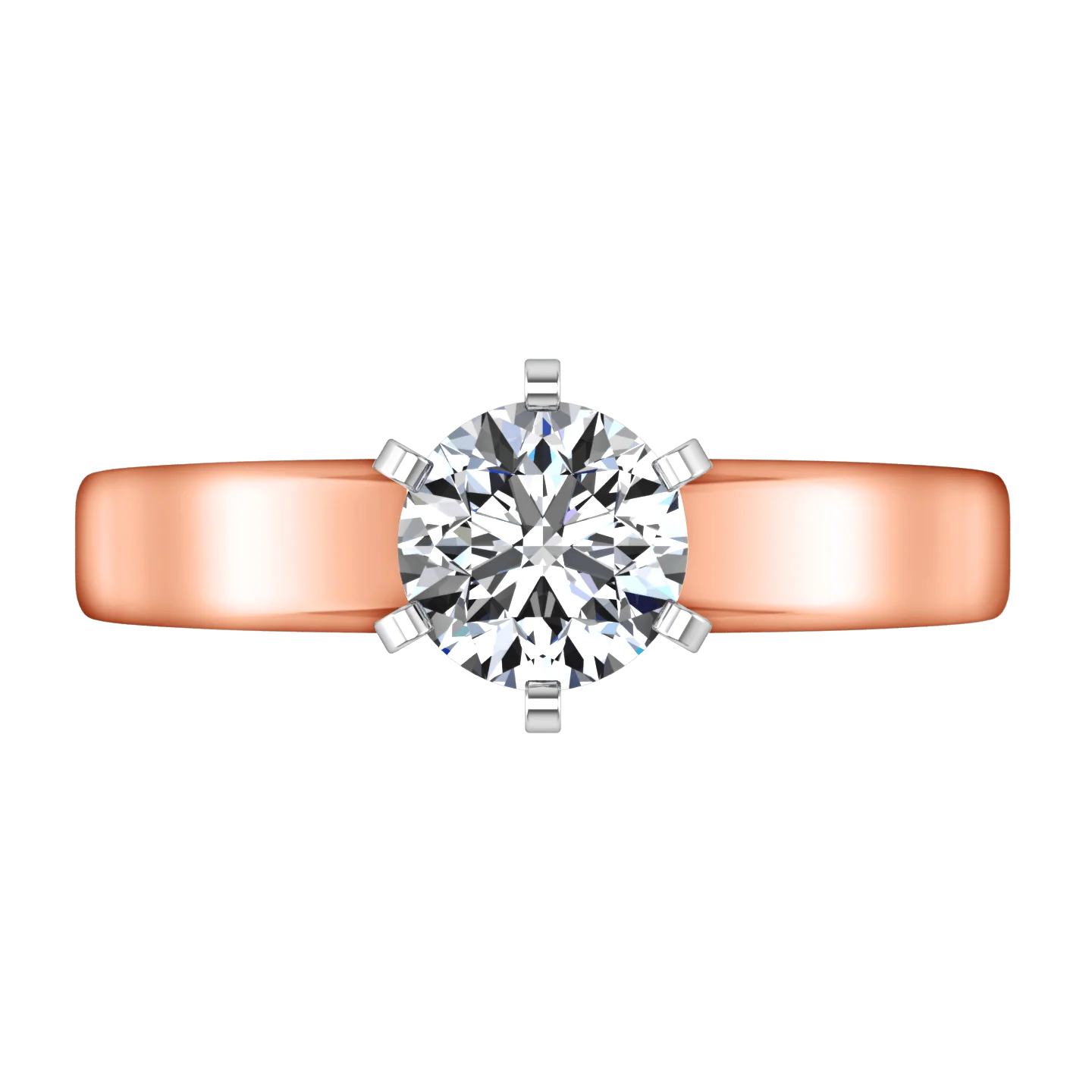 Solitaire Diamond Engagement Ring 6 Prong Contemporary 14K Rose Gold - Image 3