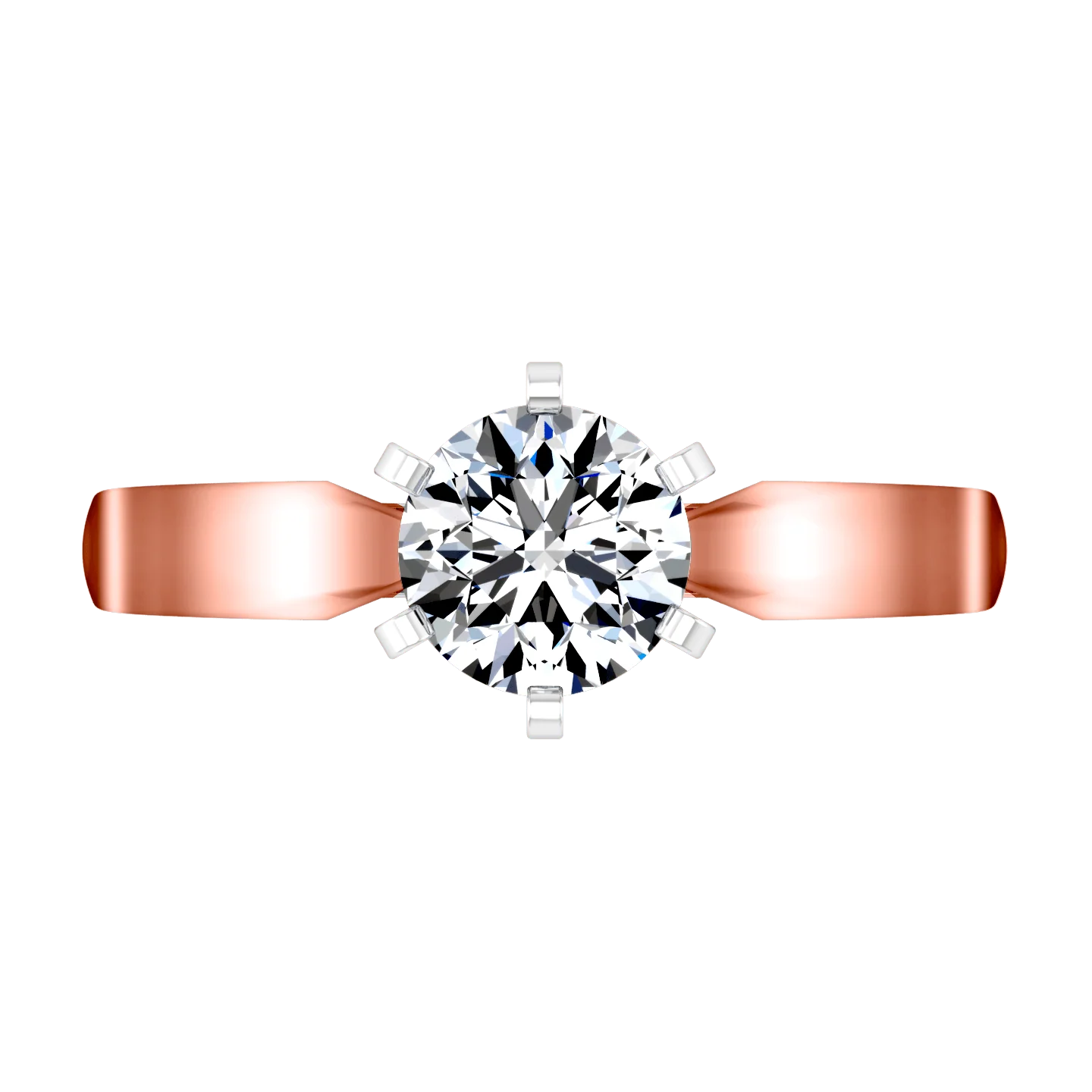 Solitaire Diamond Engagement Ring Wide Tappered 14K Rose Gold - Image 4