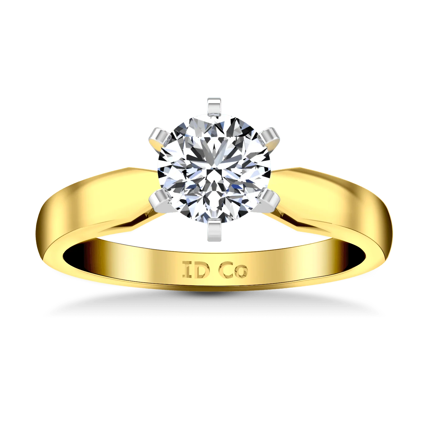 Solitaire Diamond Engagement Ring Wide Tappered 14K Yellow Gold