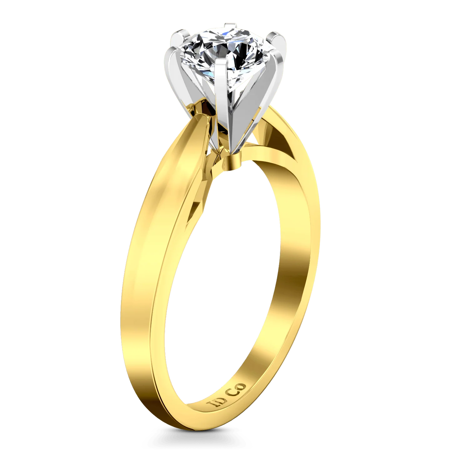 Solitaire Diamond Engagement Ring Wide Tappered 14K Yellow Gold - Image 2