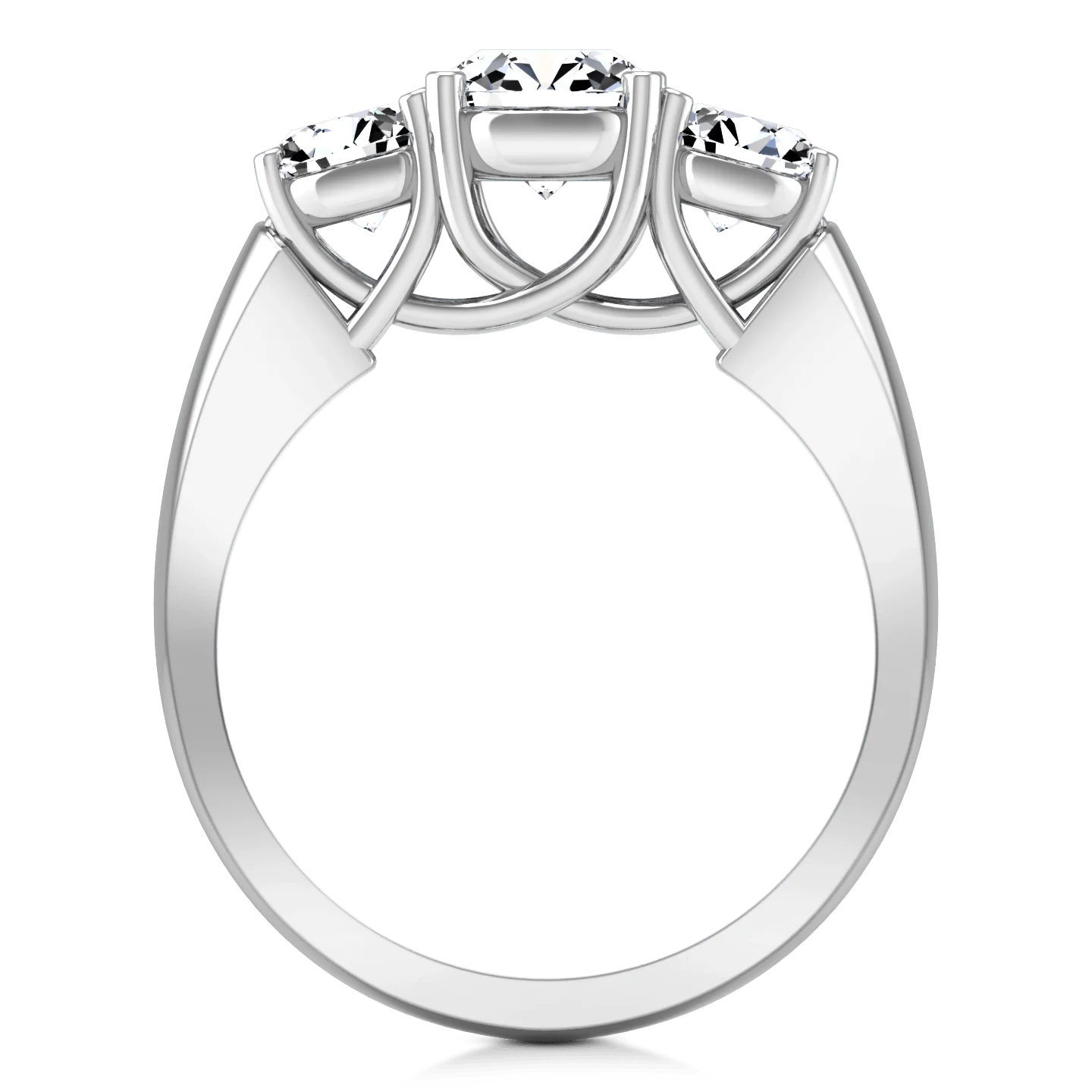 Round Diamond Three Stone Engagement Ring 4 Prong Lattice 14K White Gold - Image 3
