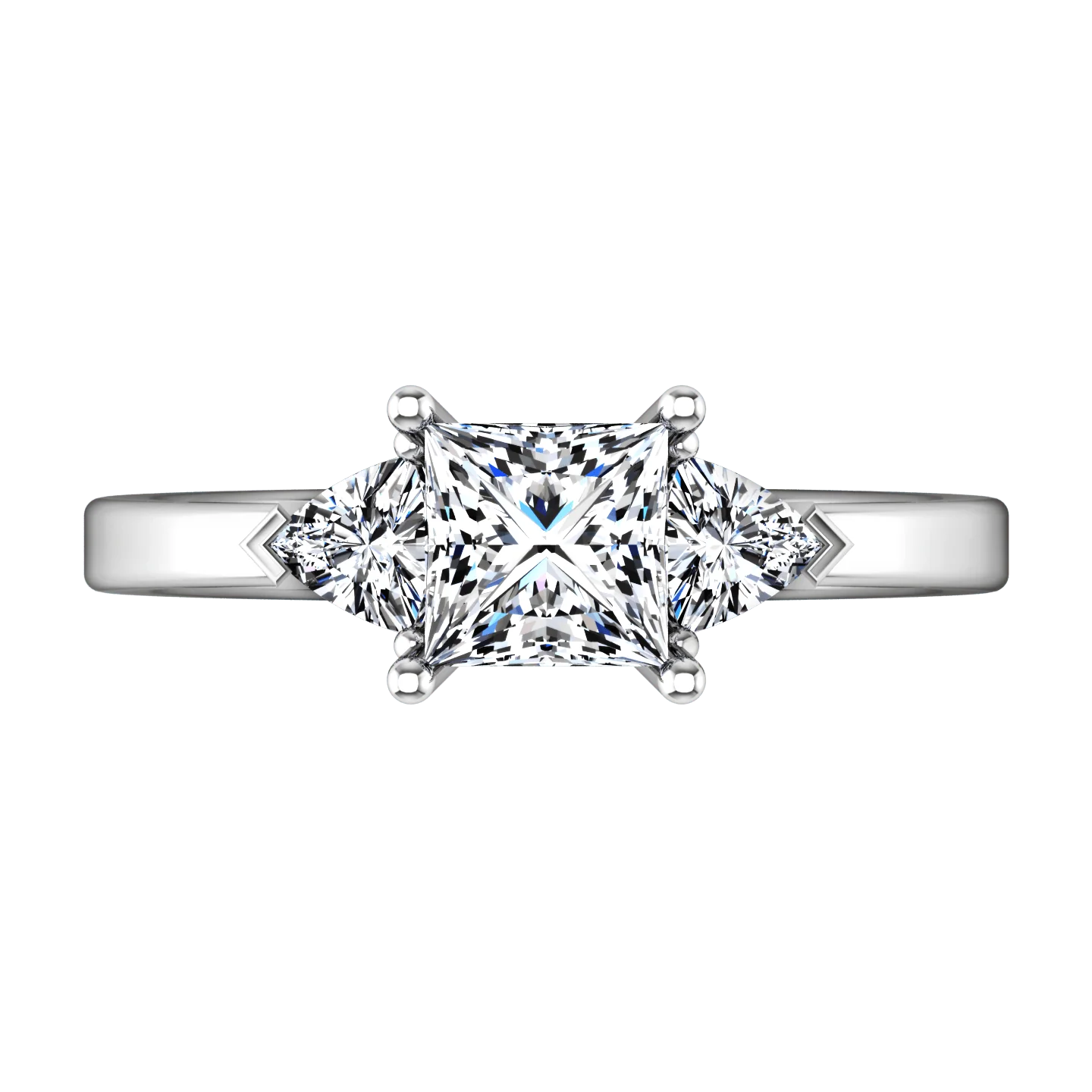 Three Stone Princess Cut Diamond Engagement Ring Simone 14K White Gold - Image 3
