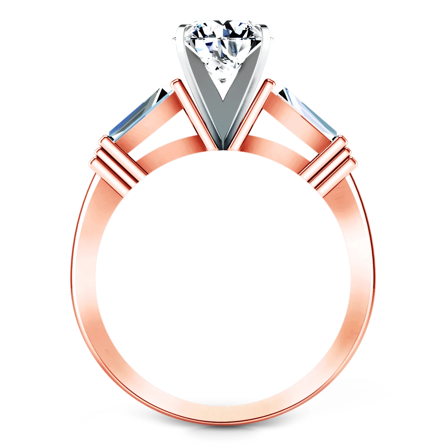 Three Stone Diamond EngagementRing Structural Tapered Baguette 14K Rose Gold - Image 3