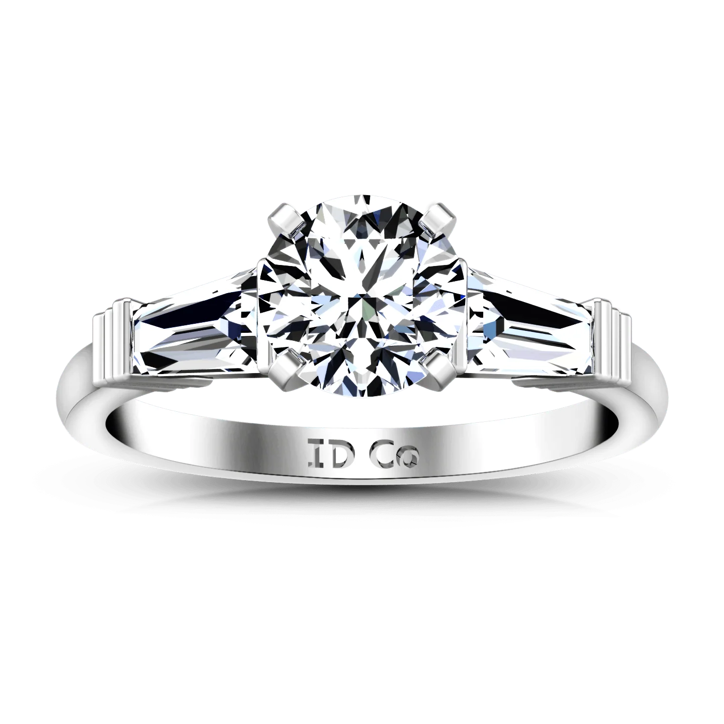 Three Stone Engagement Ring Structural Tapered Baguette 14K White Gold