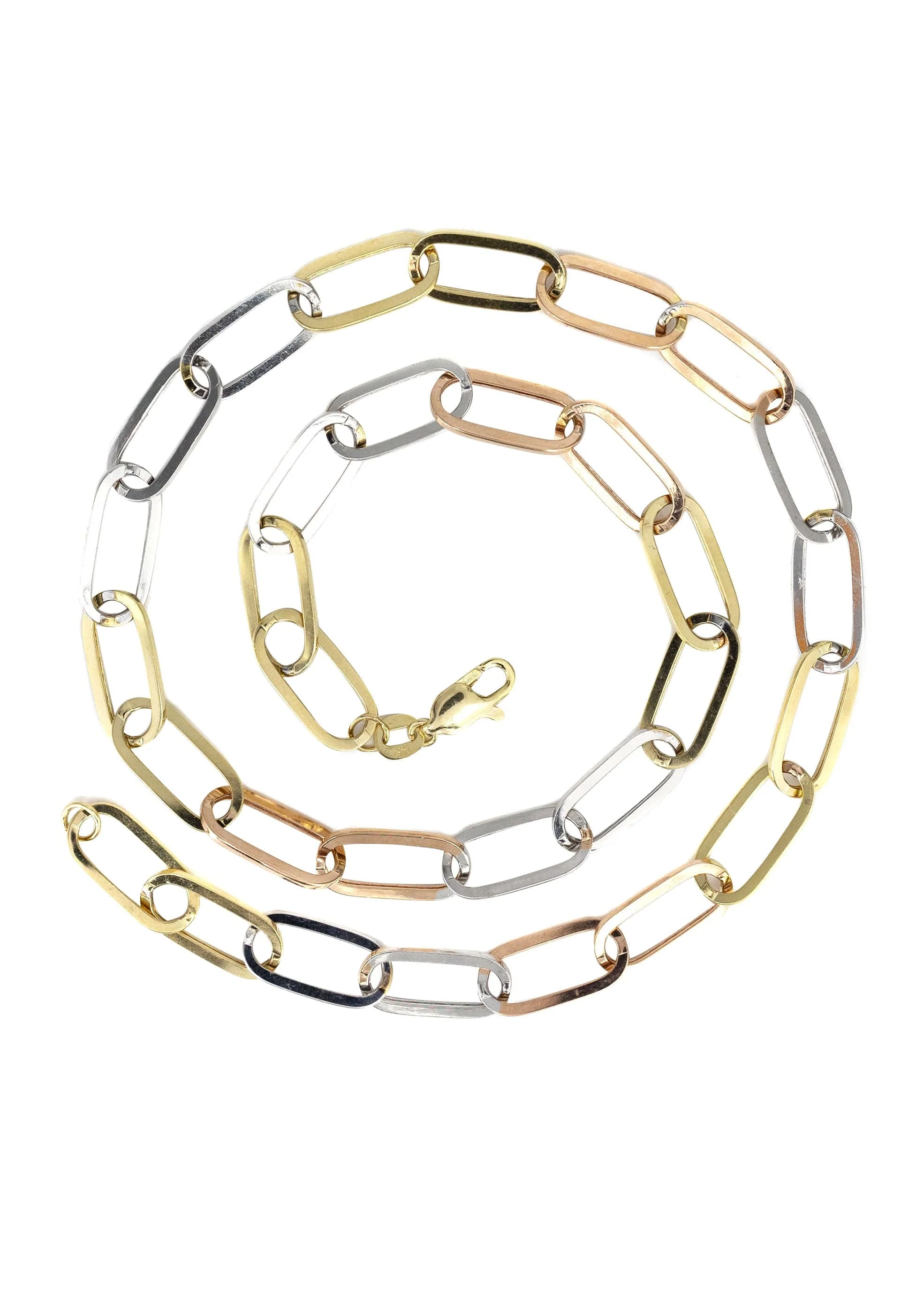 Semi Solid  Tri Color Paper Clip Gold Chain 14K - Image 3