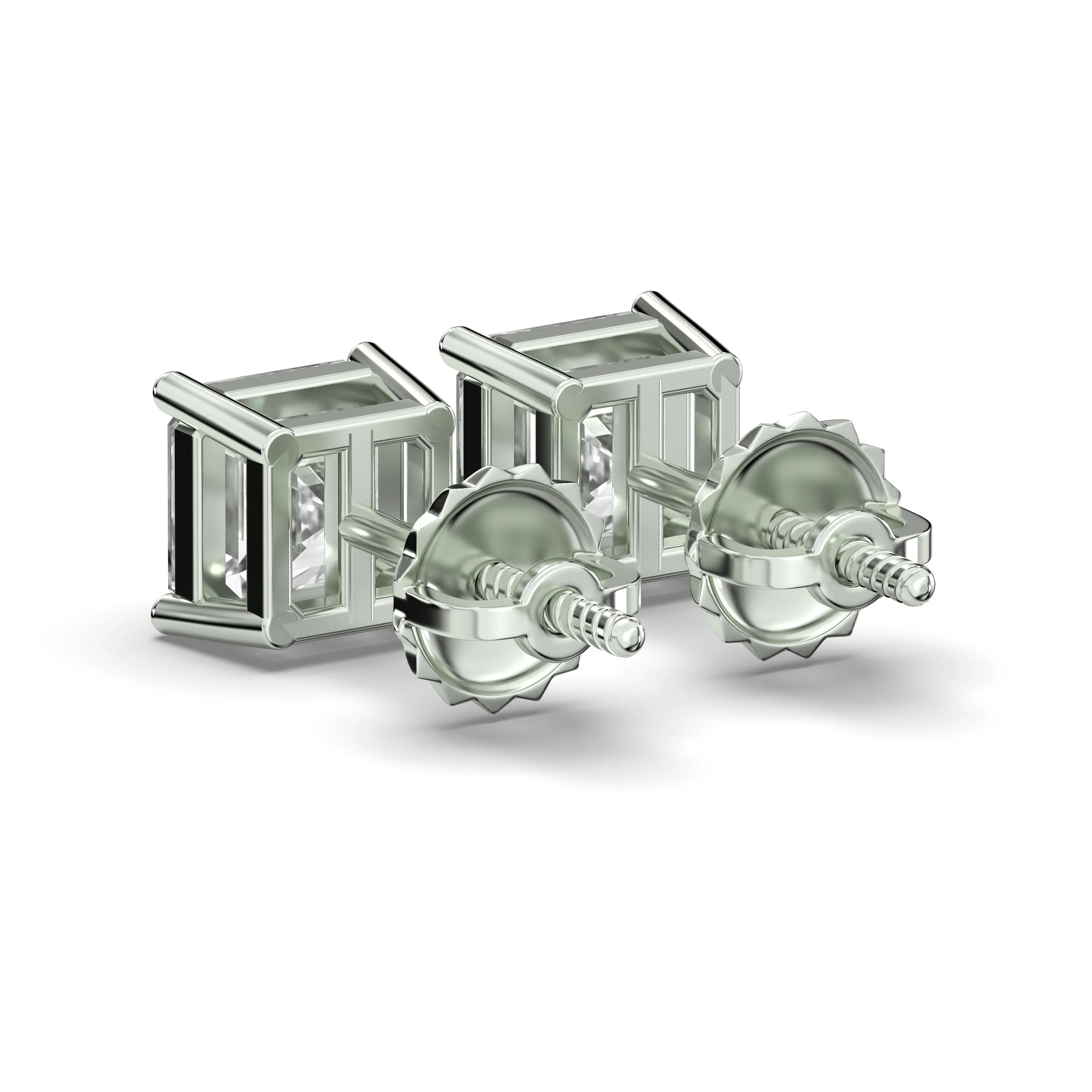 Men's Jewelry- Male VVS Lab Diamond Asher Cut Stud Earrings | 14K White Gold - Image 4
