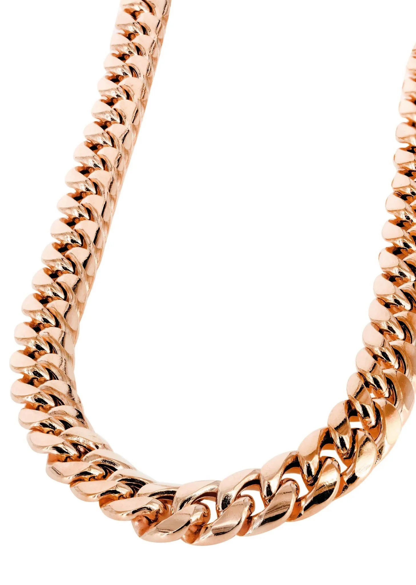 Womens 14K Rose Gold Chain - Semi Solid Rose Miami Cuban Link Chain