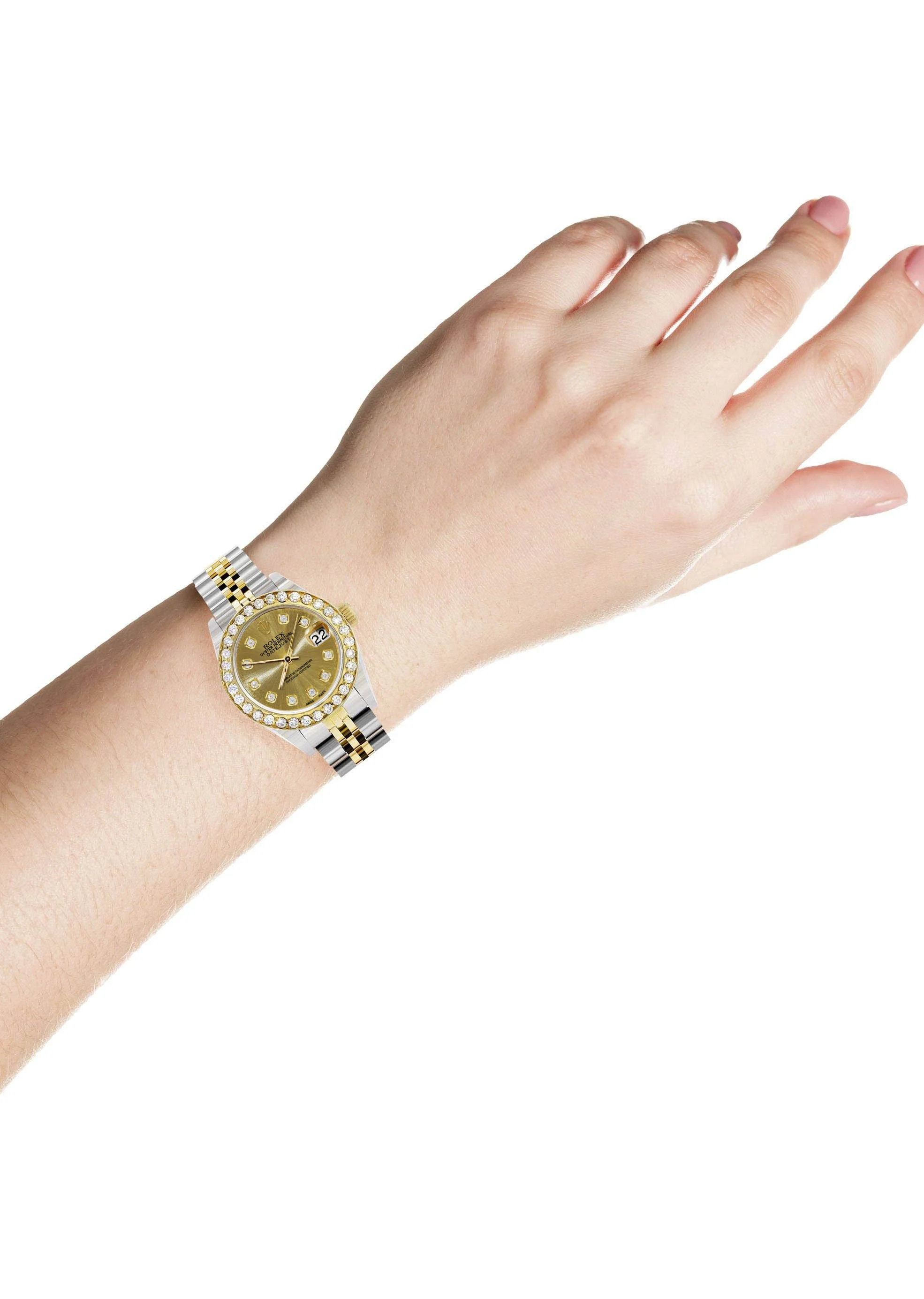 Womens Diamond Gold Rolex Watch | 1 Carat Bezel | 26Mm | Gold Diamond Dial | Jubilee Band - Image 3