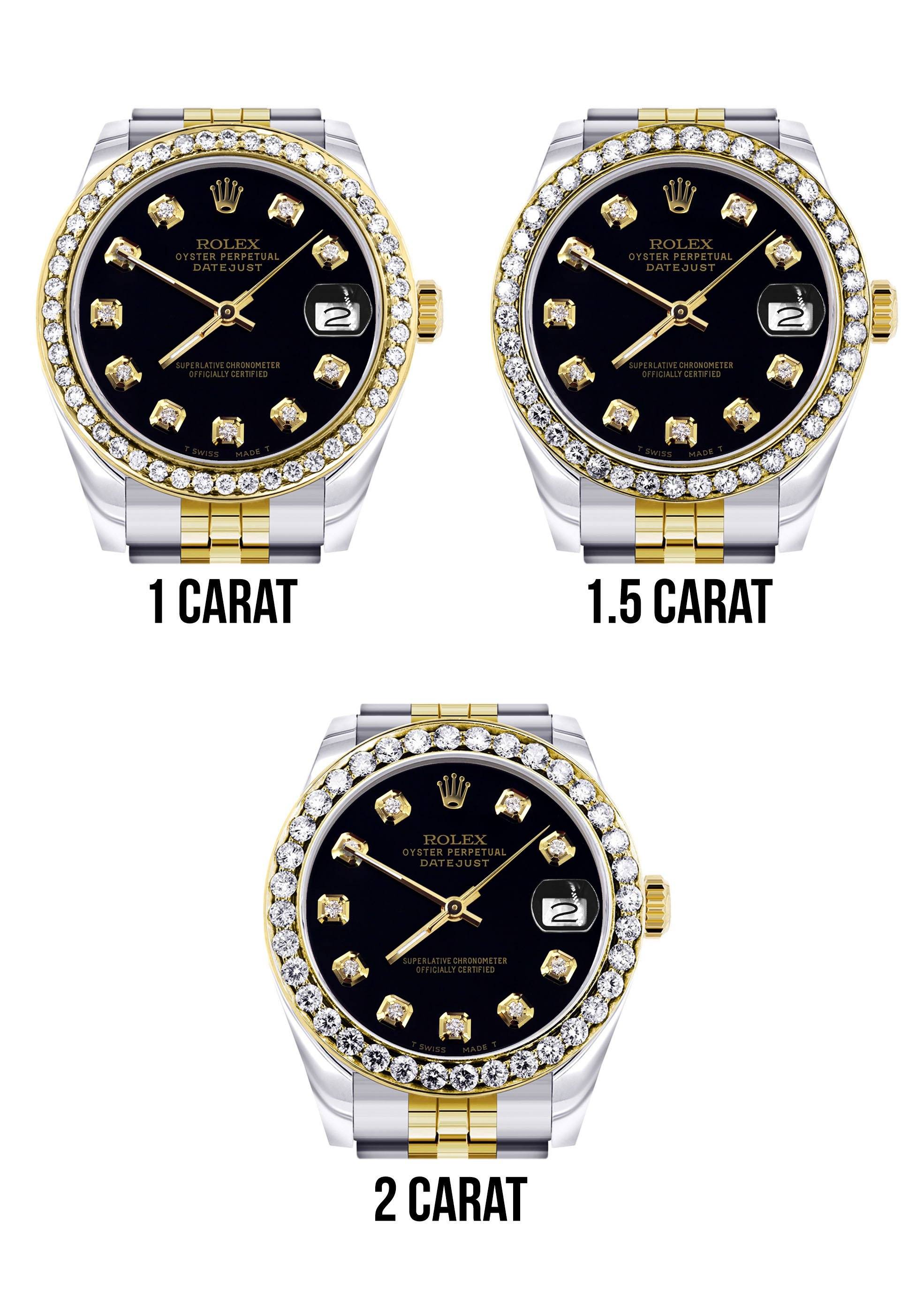 Womens Diamond Gold Rolex Watch | Diamond Bezel | 31MM | Black Diamond Dial | Jubilee Band - Image 4