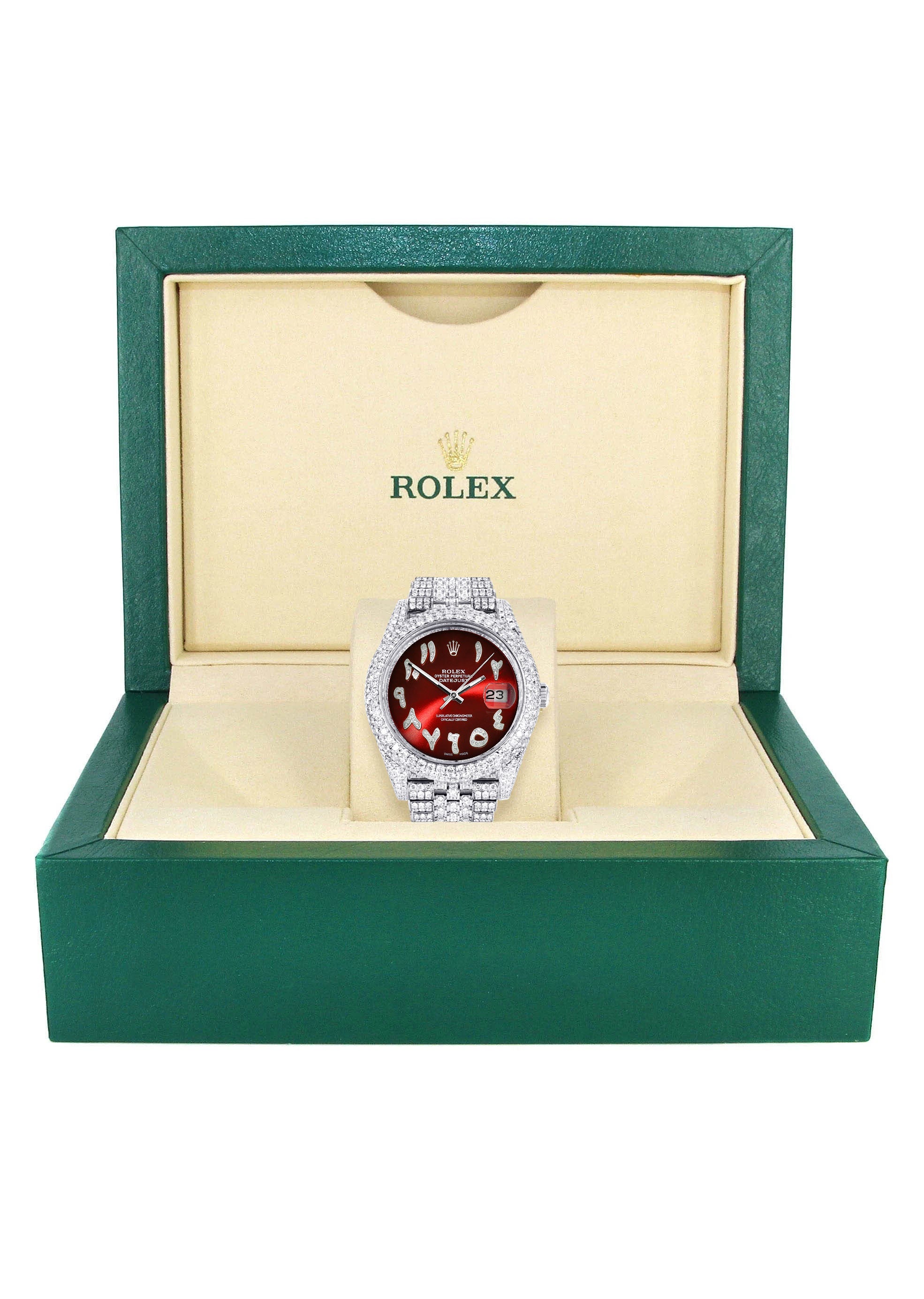 Womens Diamond Iced Out Rolex Datejust 41 | 25 Carats Of Diamonds | Custom Red Arabic Numeral Diamond Dial | Two Row | Jubilee Band - Image 5
