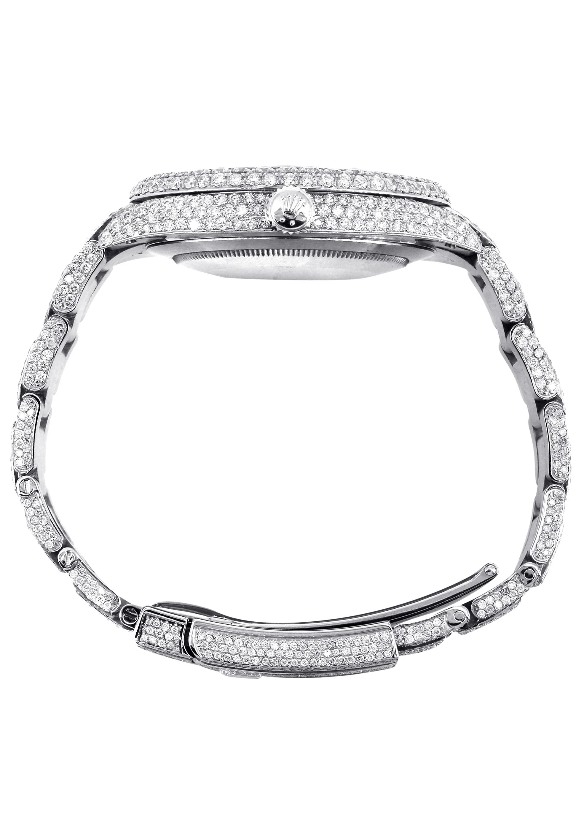 Womens Diamond Iced Out Rolex Datejust 41 | 25 Carats Of Diamonds | Red Black Roman Numeral Dial | Two Row | Oyster Band - Image 3