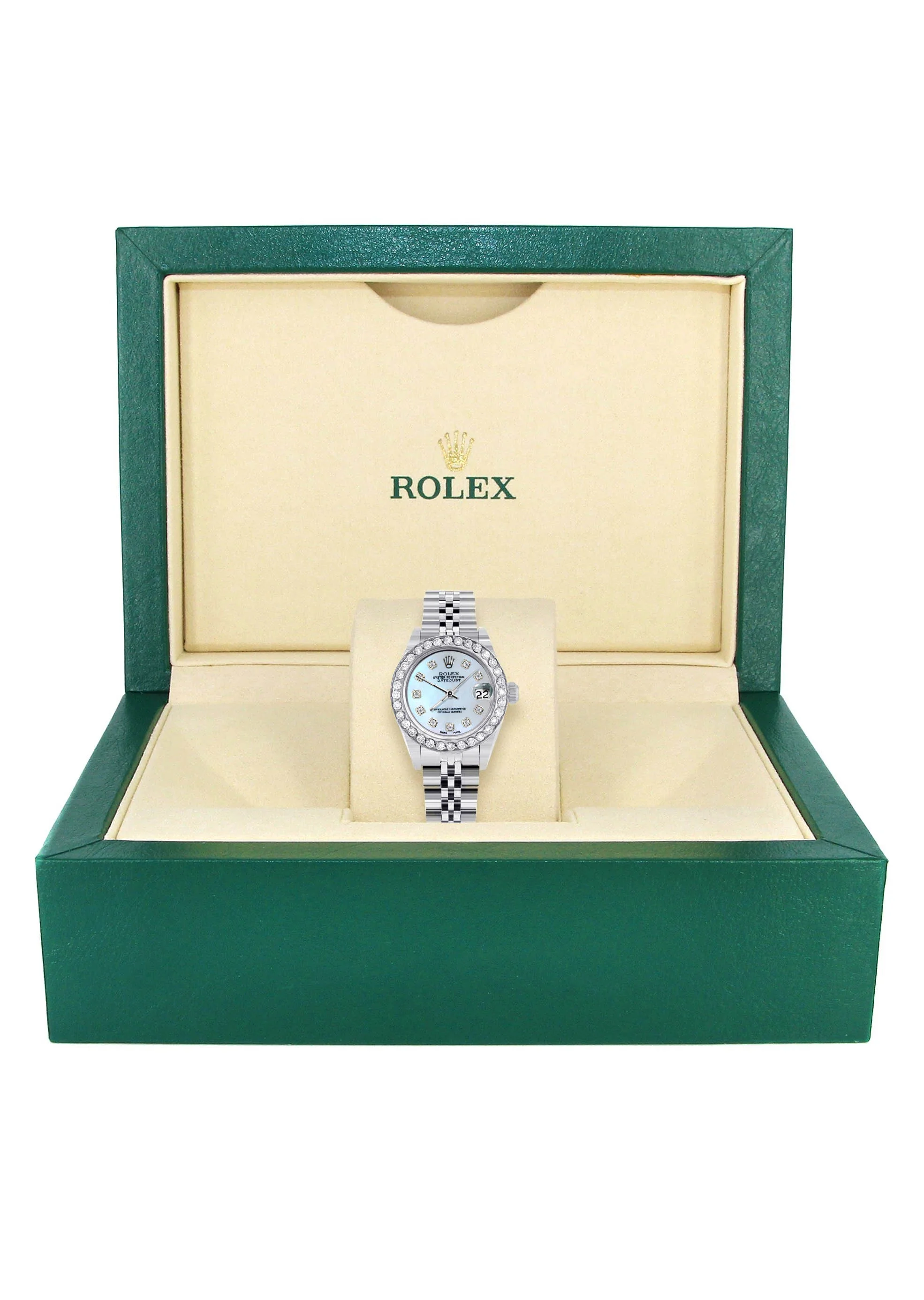 Womens Diamond Rolex Watch | 1 Carat Bezel | 26Mm | Blue Mother of Pearl Diamond Dial | Jubilee Band - Image 4