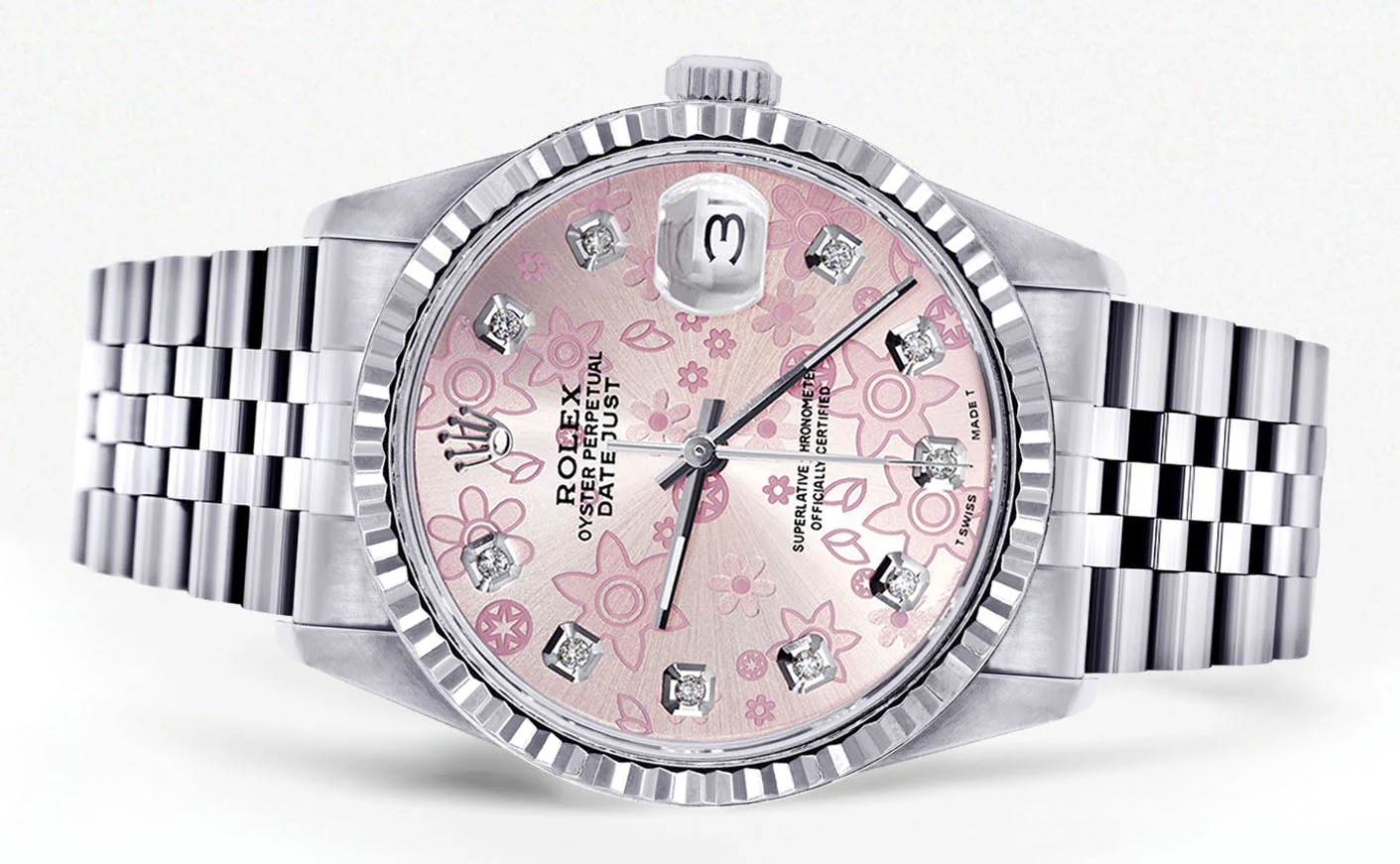 Womens Rolex Datejust Watch 16200  | 36Mm | Pink Flower Dial | Fluted Bezel | Jubilee Band - Image 2