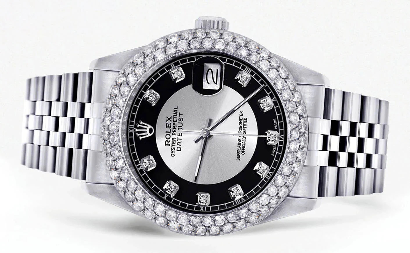 Womens Rolex Datejust Watch 16200 | 36Mm | Tuxedo Dial | Two Row 4.25 Carat Bezel | Jubilee Band - Image 2
